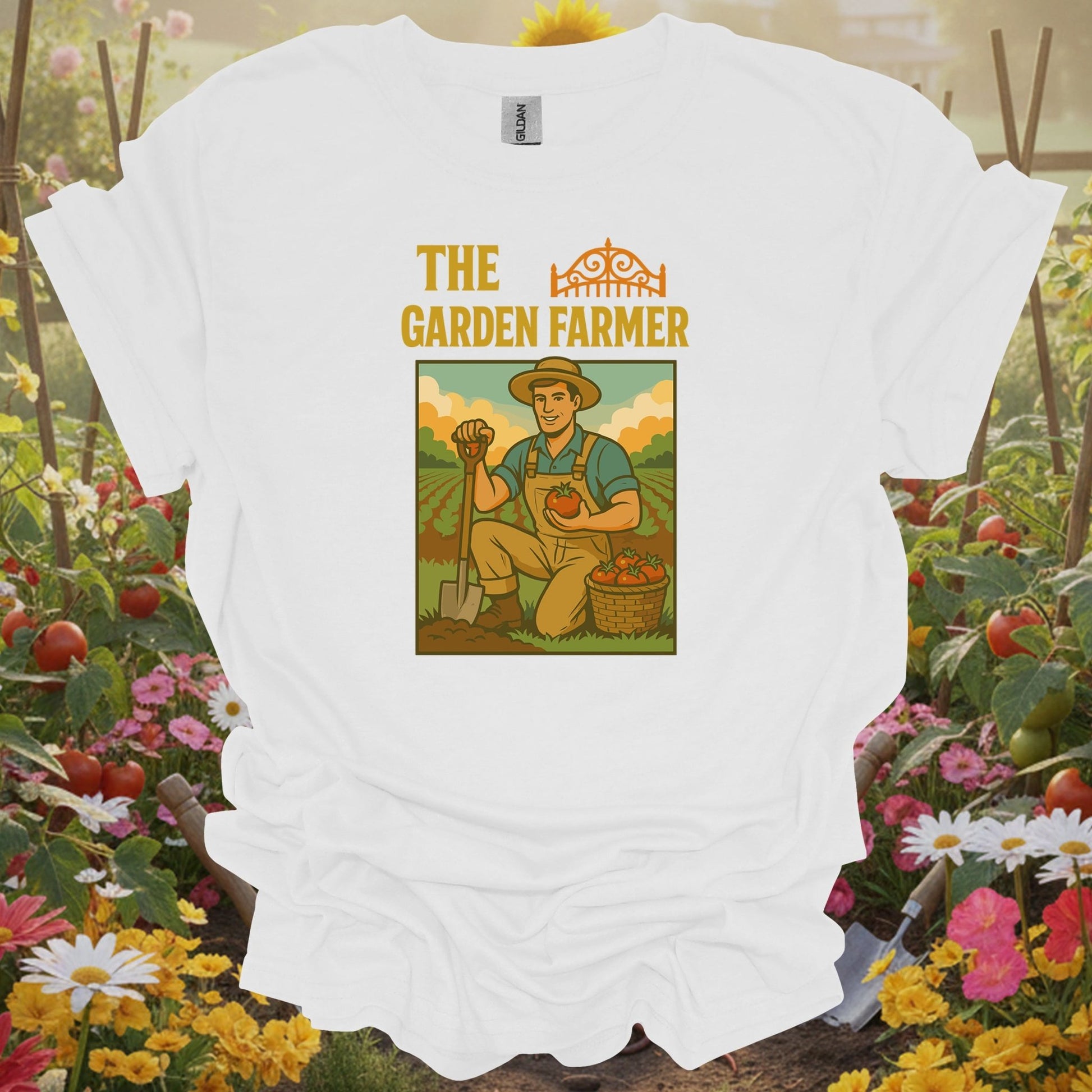 Sport grey the garden farmer retro gardening shirt for vegetable gardeners, home farmers, organic foodies, traditionalists...