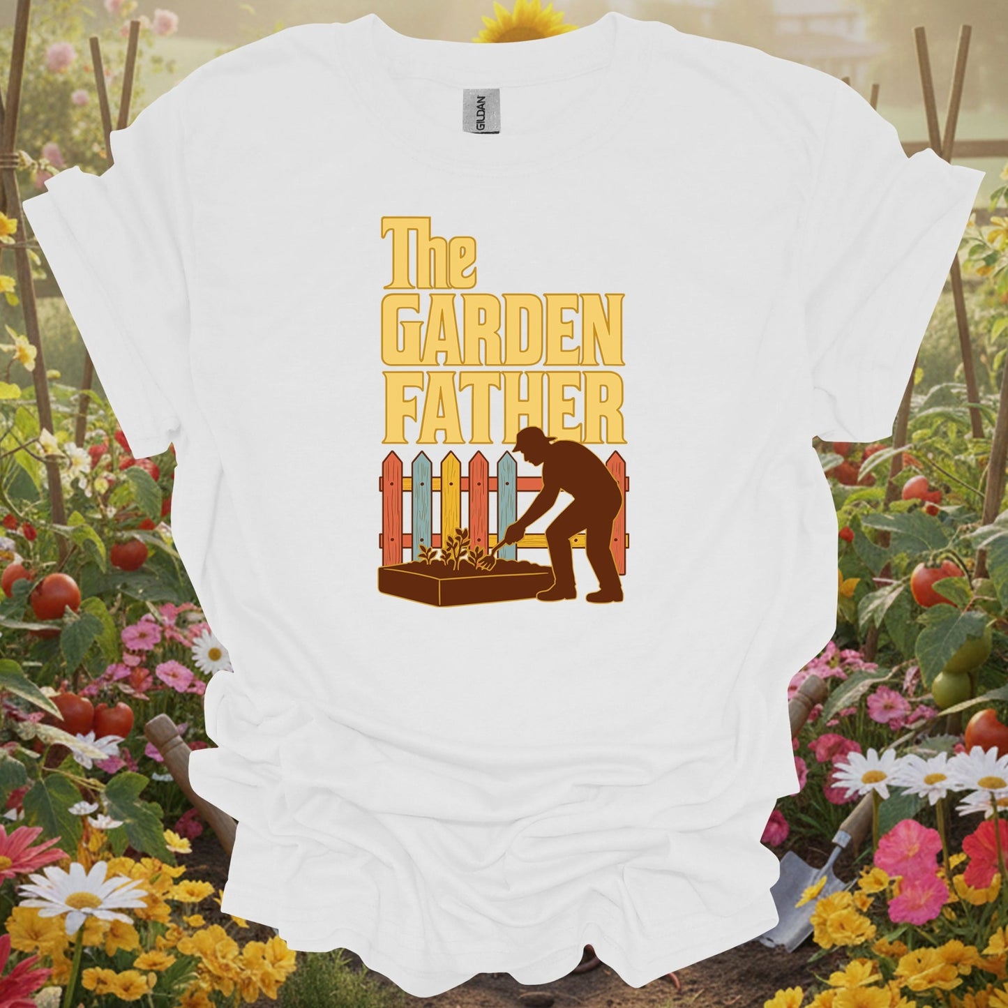 White shirt showing retro the garden father father's day for classic garden lovers