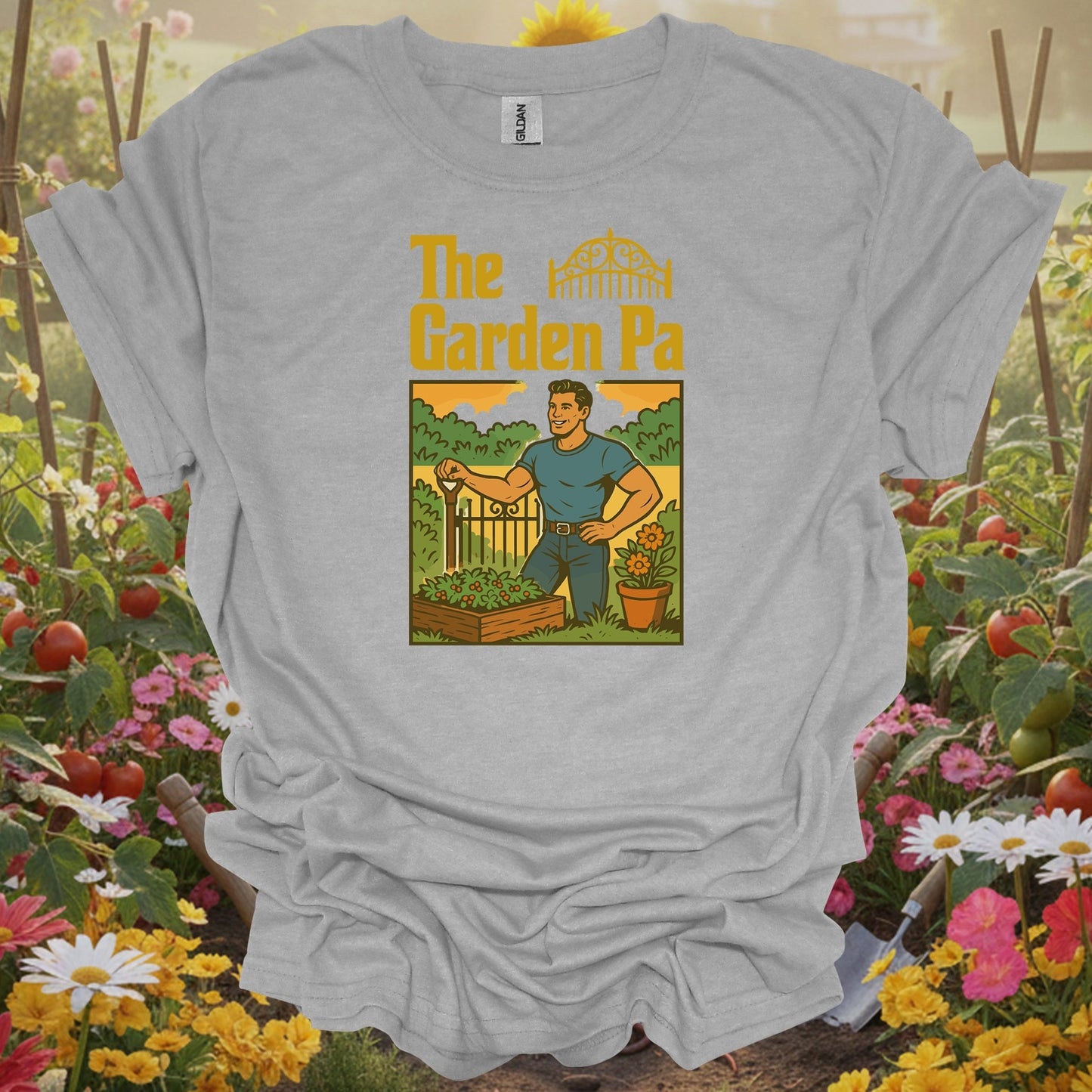 Sport Grey tshirt showing classic illustrated garden pa backyard enthusiast for papas with green thumbs