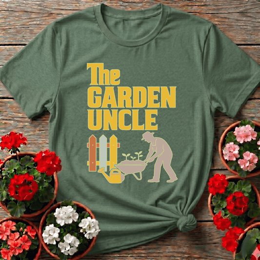 Military Green classic silhouette garden uncle gardening tee for men who take their seedlings seriously