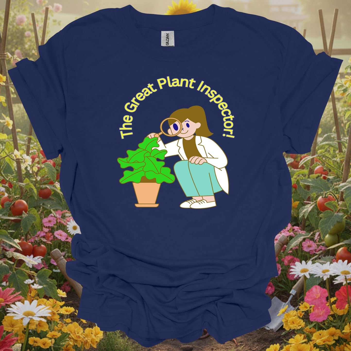Navy tshirt showing acknowledge your daily botanical routine with this hilarious and relatable houseplant design for hobby farmers supplementing their income