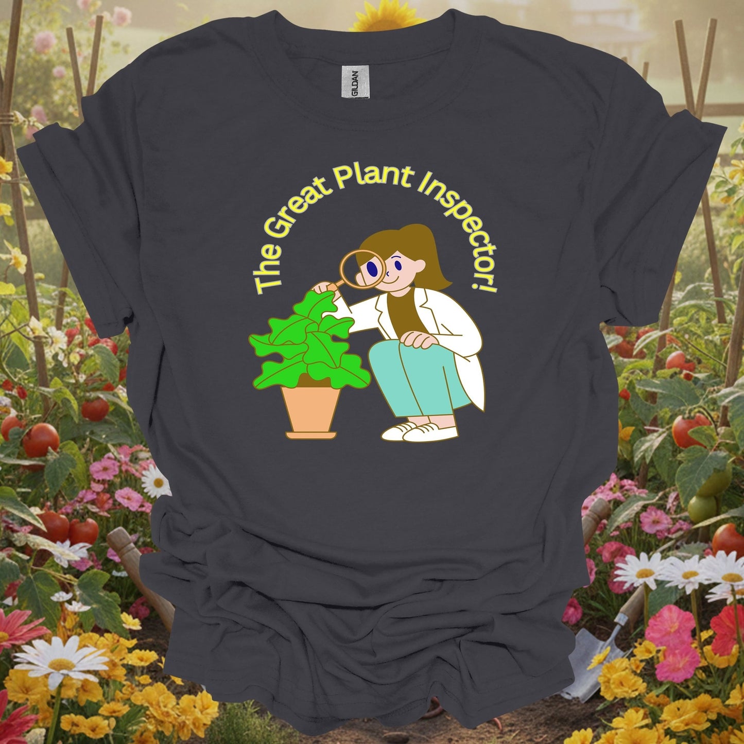 Charcoal tshirt showing acknowledge your daily botanical routine with this hilarious and relatable houseplant design for hobby farmers supplementing their income