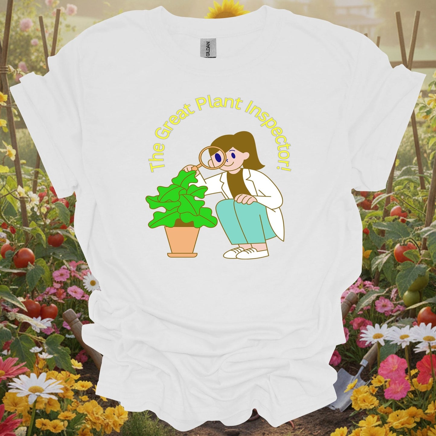 White tshirt showing acknowledge your daily botanical routine with this hilarious and relatable houseplant design for hobby farmers supplementing their income