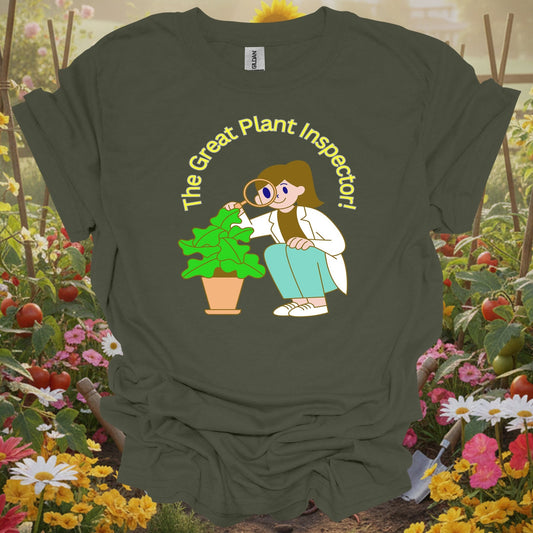Military green tshirt showing acknowledge your daily botanical routine with this hilarious and relatable houseplant design for hobby farmers supplementing their income