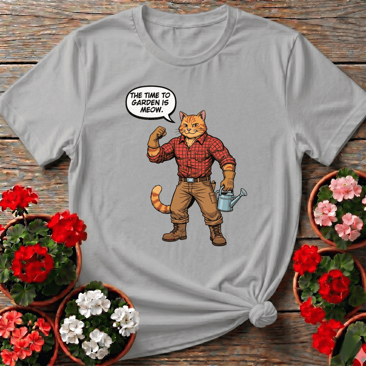 The Time To Garden Is Meow Funny Retro Cat Tee - GardeningTshirts