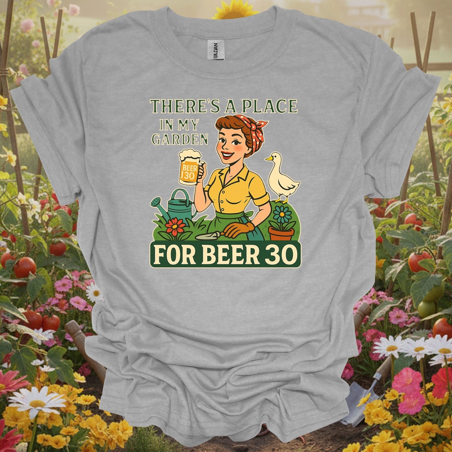 Sport gray tshirt showing there's a place in my garden for beer 30 for bee enthusiasts