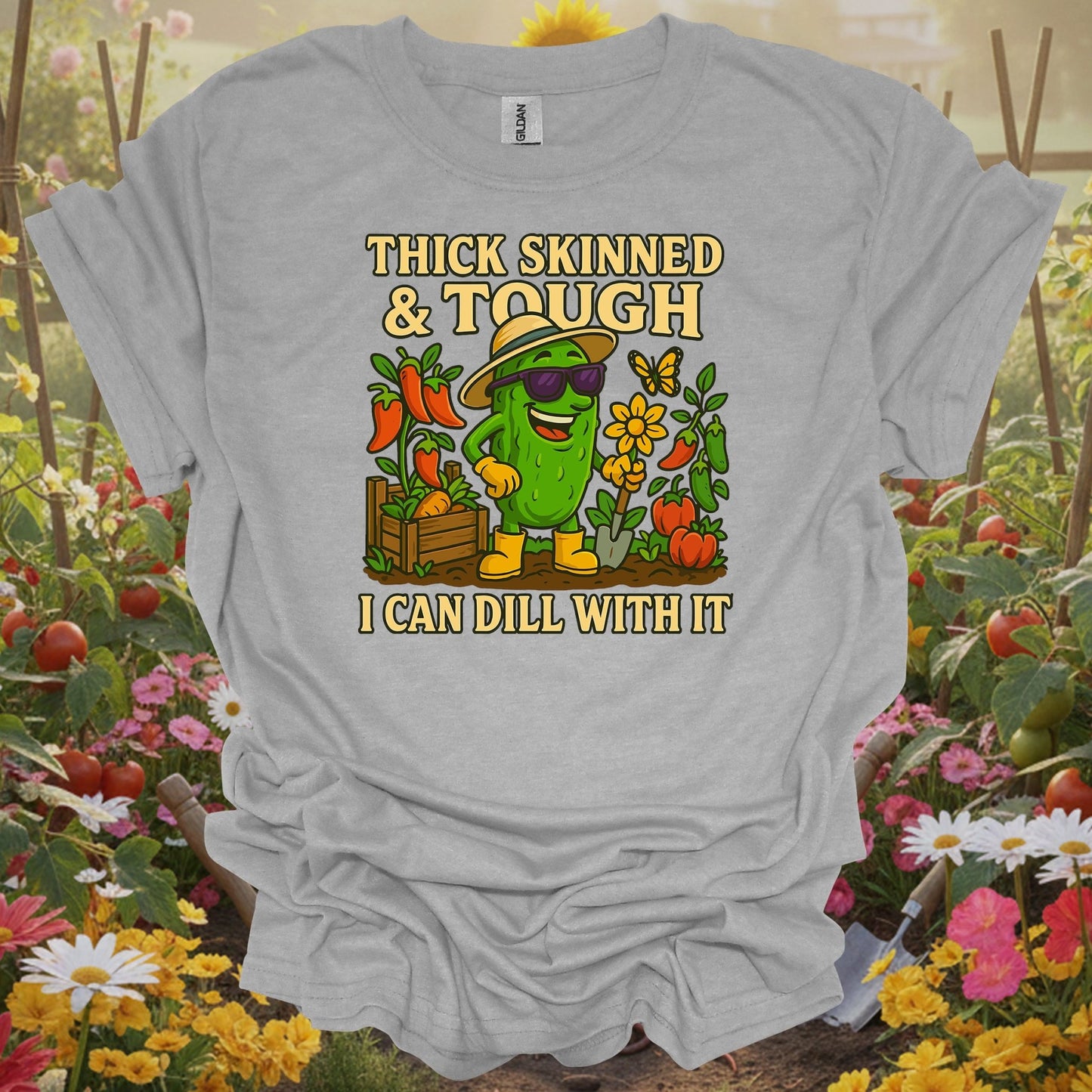 Sport Grey tshirt showing tough pickle with I can dill with it pun for dill enthusiasts