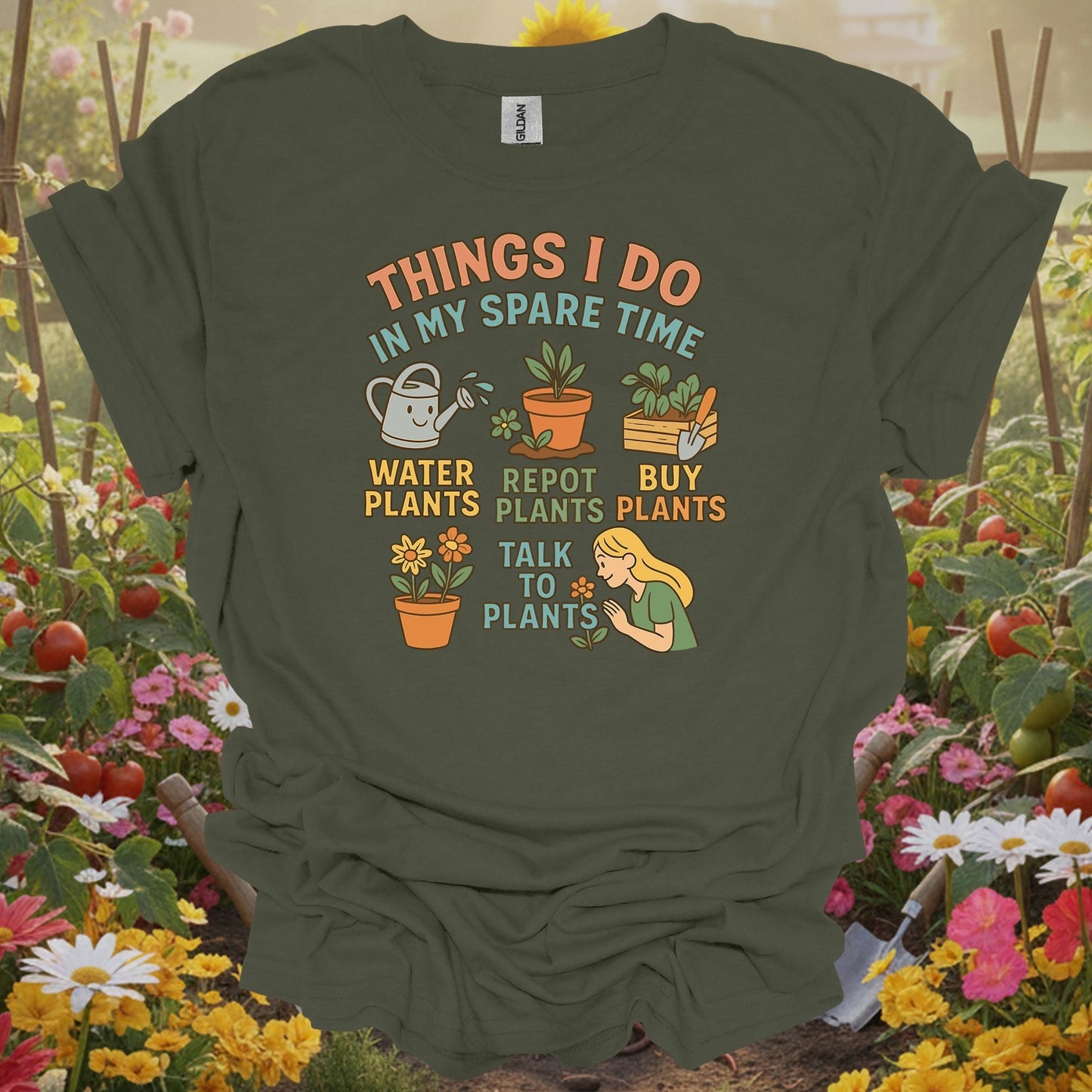 Military Green top showing things i do in my spare time funny plant for nature lovers