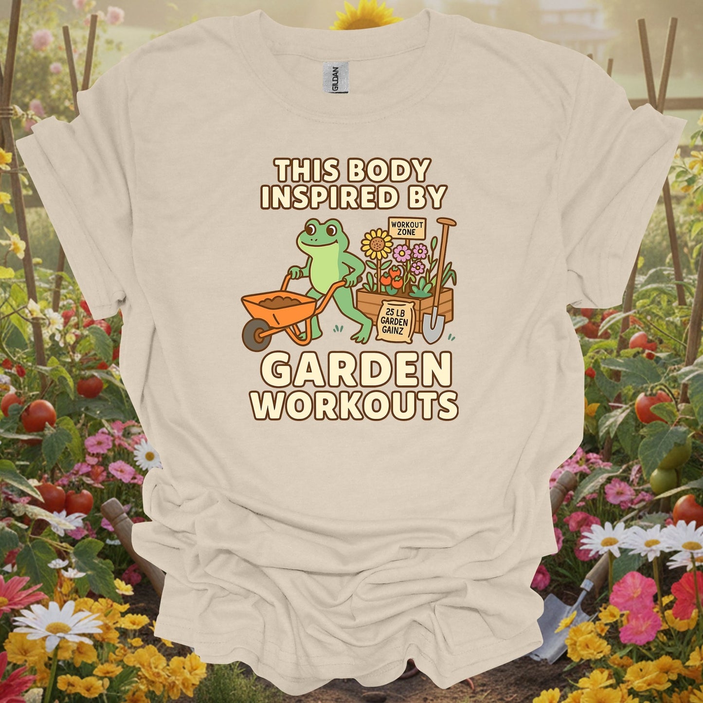 Natural tshirt showing this body inspired by garden workouts frog for people who love plants