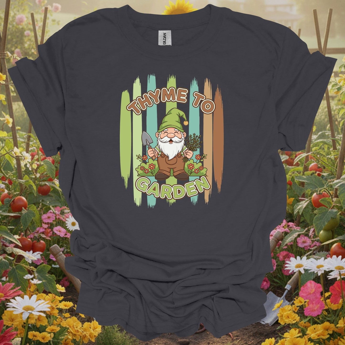Thyme To Garden Funny Gnome Gardener T-Shirt - GardeningTshirts