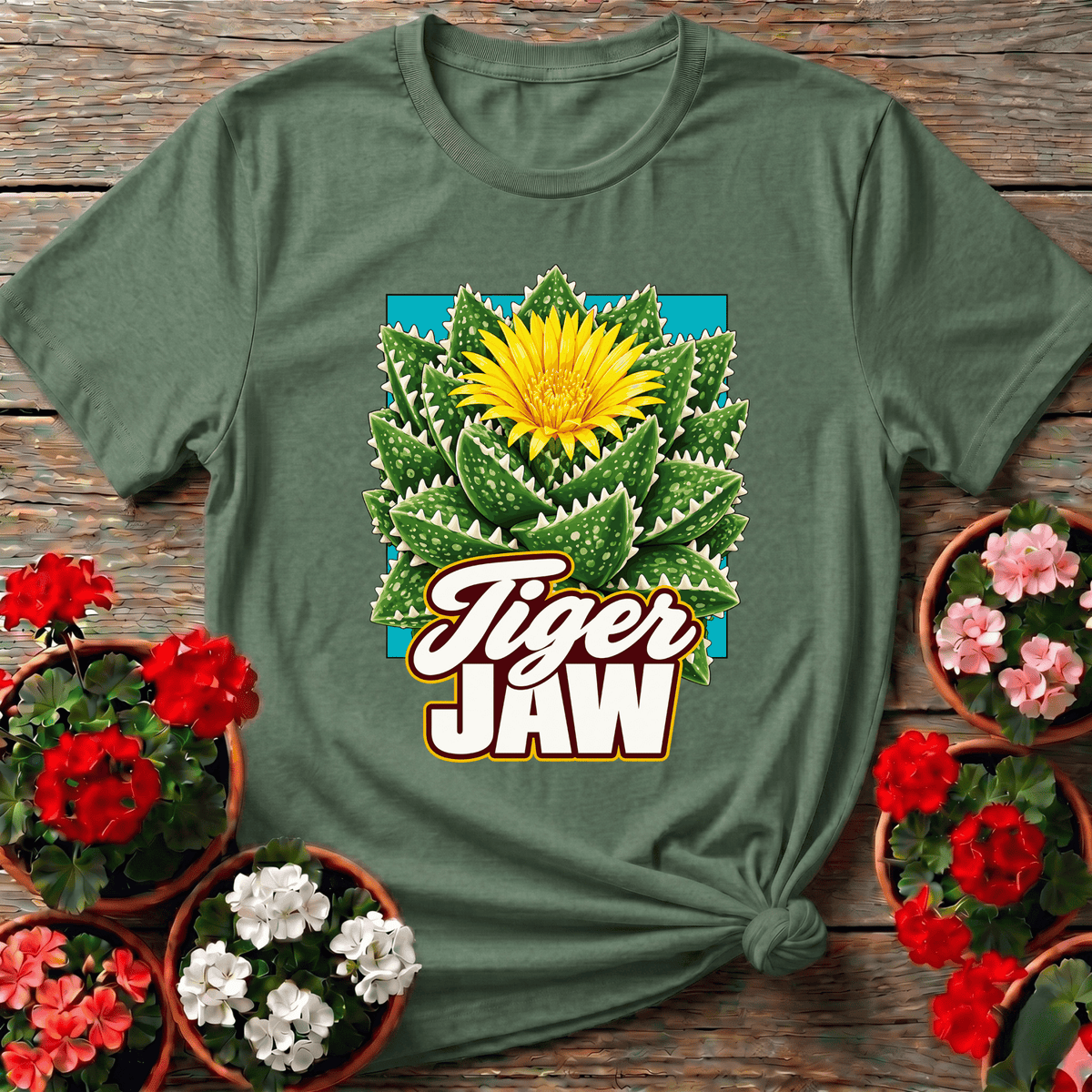 Tiger Jaw Succulent Flowering Cactus Gardening T-Shirt - GardeningTshirts