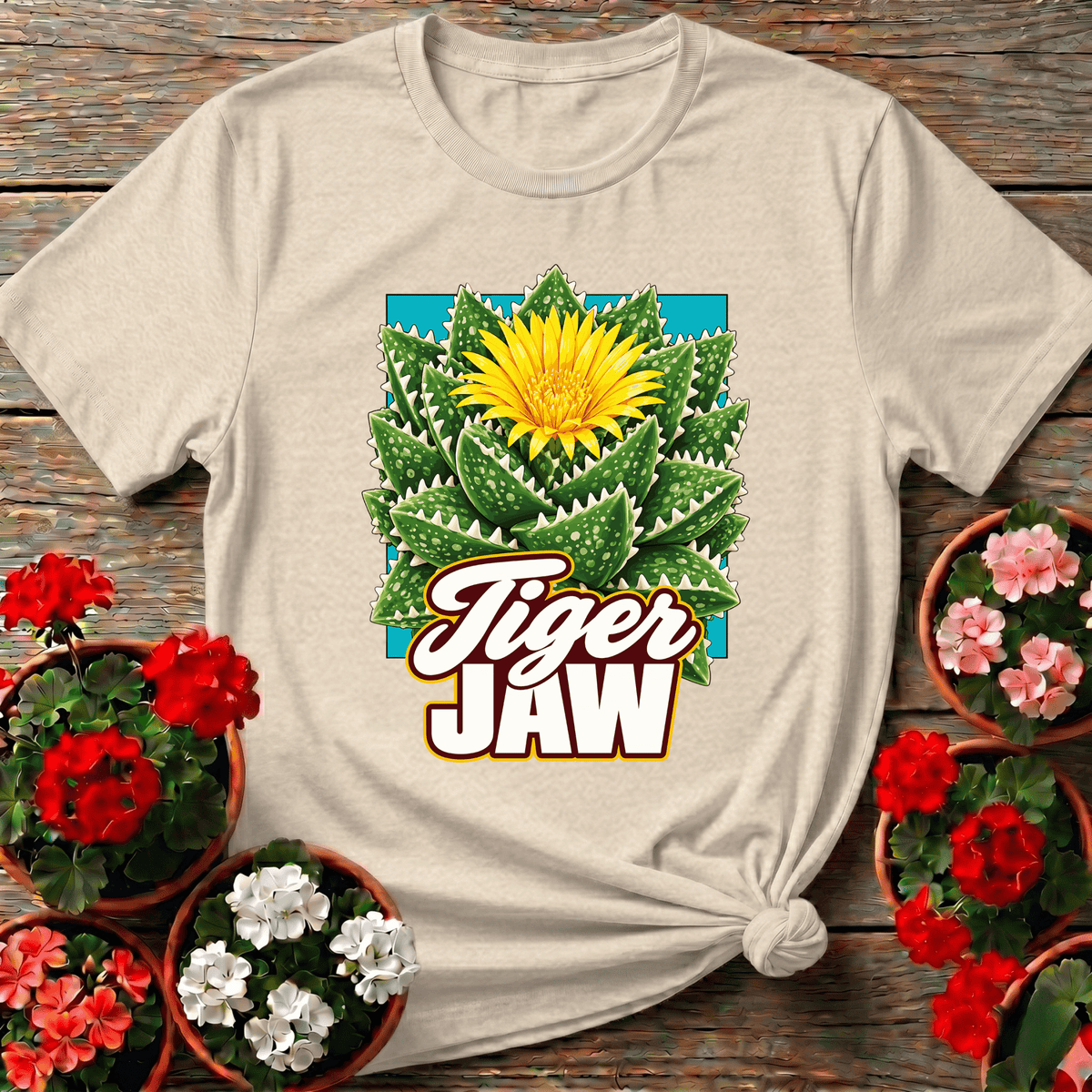 Tiger Jaw Succulent Flowering Cactus Gardening T-Shirt - GardeningTshirts