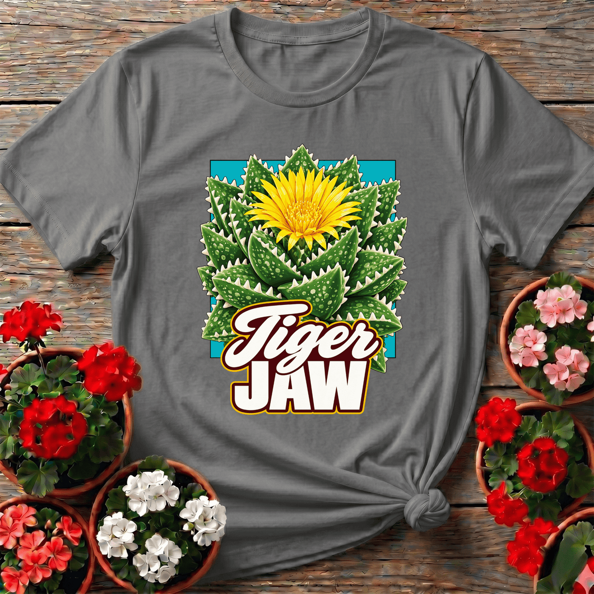 Tiger Jaw Succulent Flowering Cactus Gardening T-Shirt - GardeningTshirts