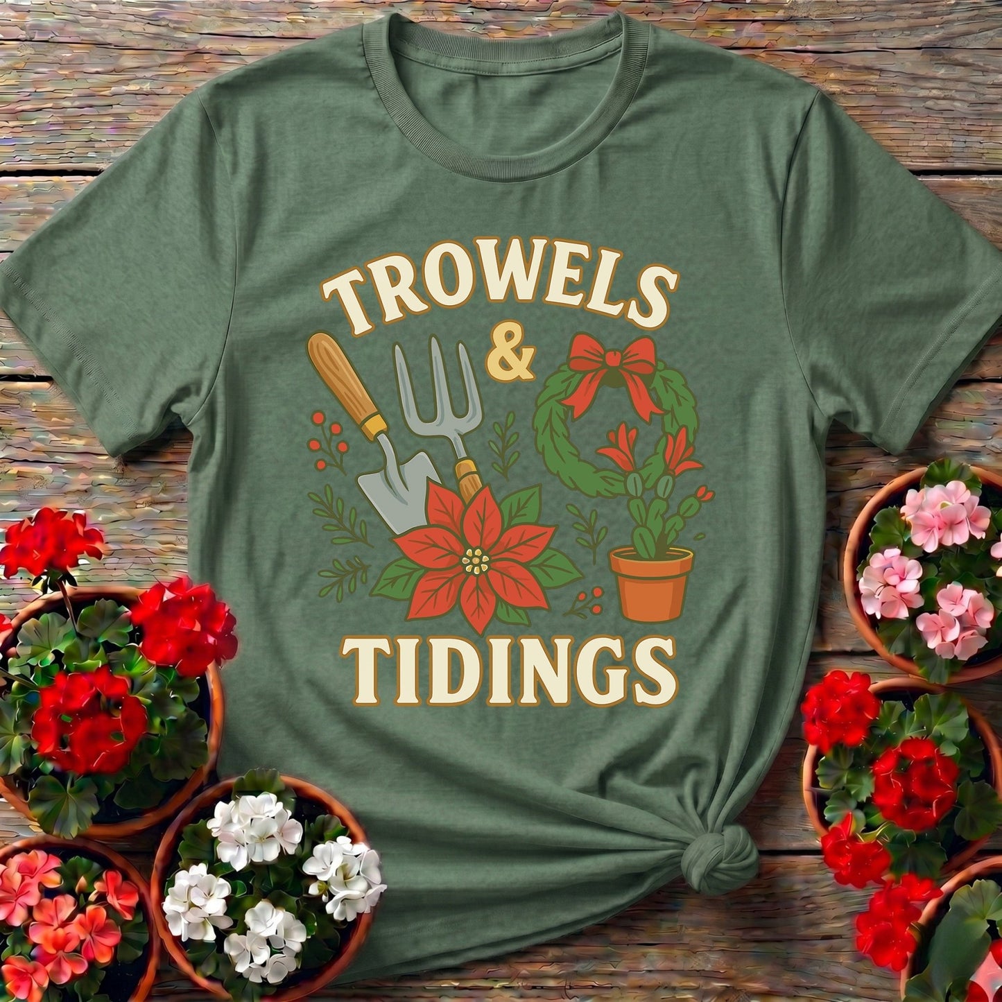 Trowels and Tidings Christmas Tee - GardeningTshirts
