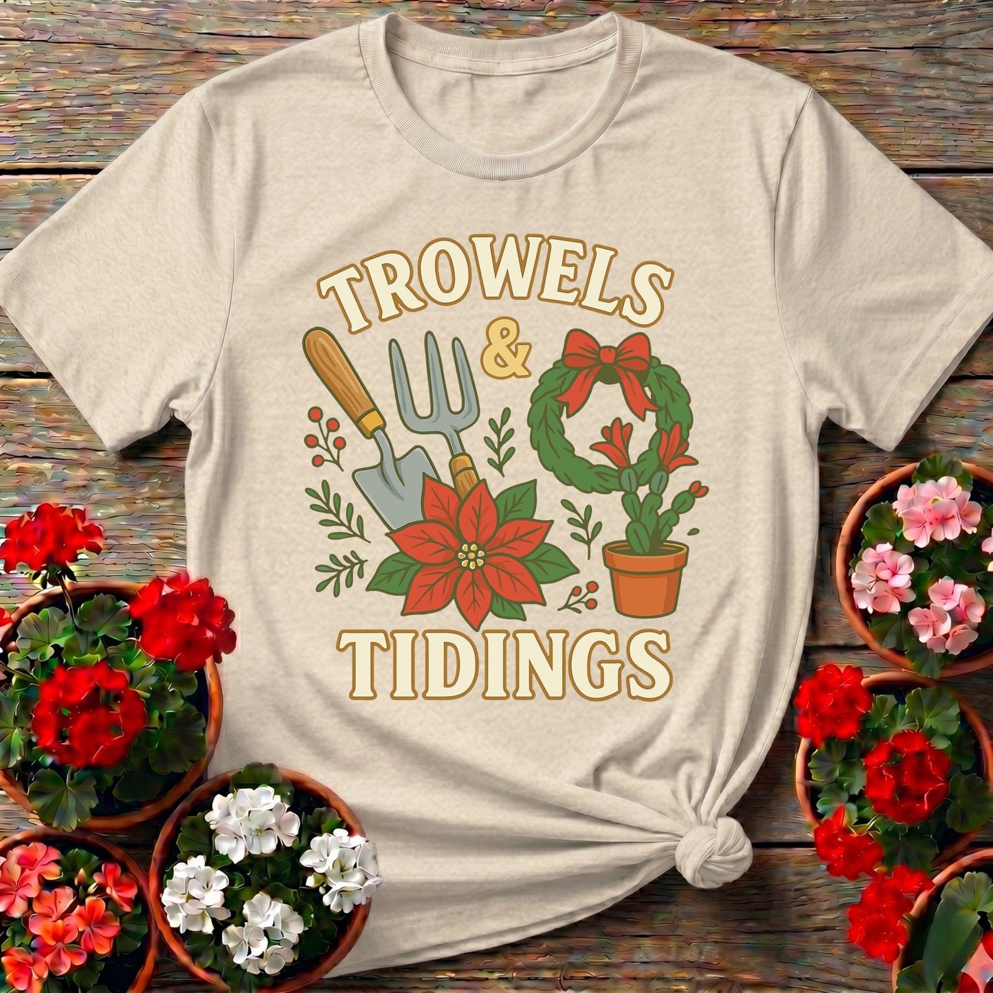 Trowels and Tidings Christmas Tee - GardeningTshirts