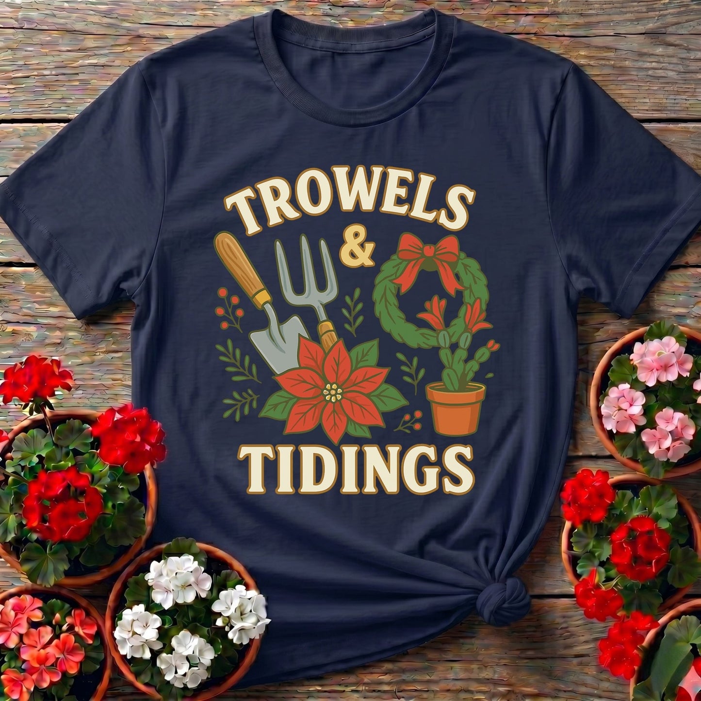 Trowels and Tidings Christmas Tee - GardeningTshirts