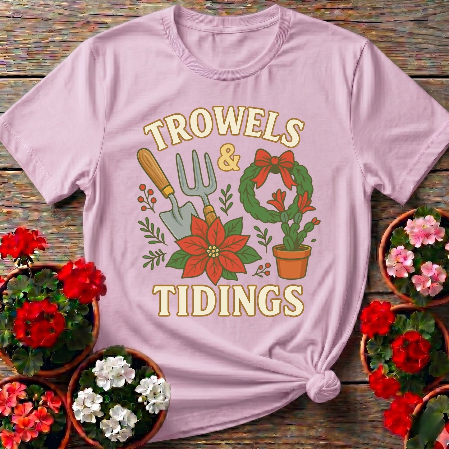 Trowels and Tidings Christmas Tee - GardeningTshirts