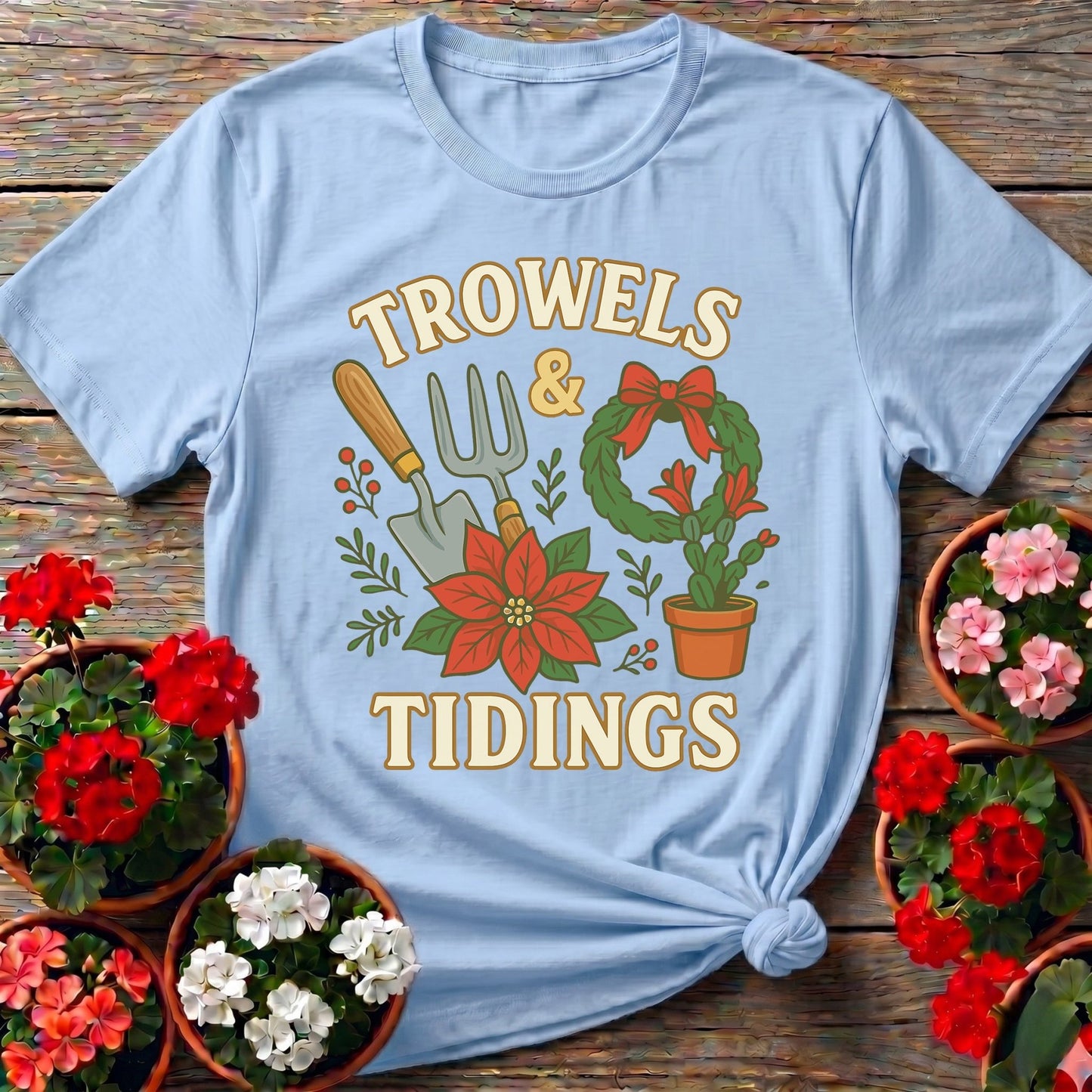 Trowels and Tidings Christmas Tee - GardeningTshirts