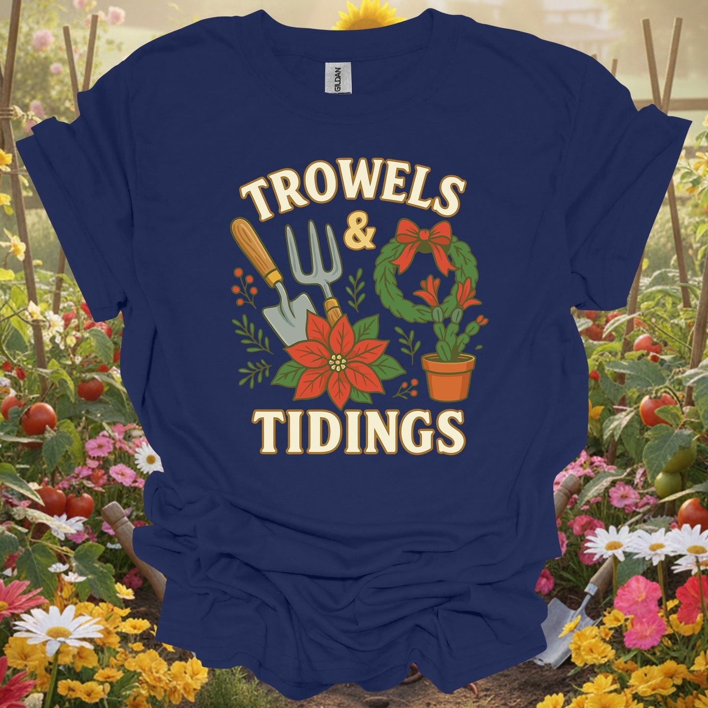 "Trowels & Tidings" Funny Christmas T-Shirt - GardeningTshirts