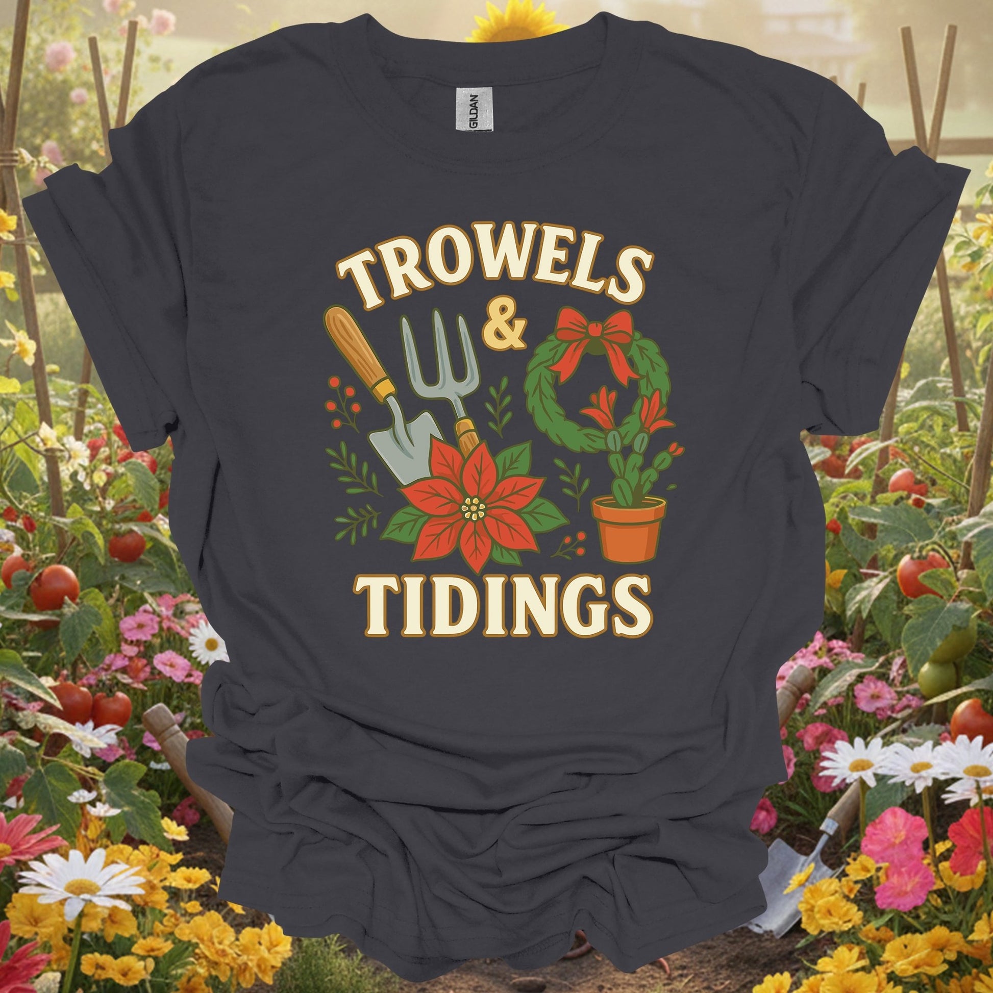 "Trowels & Tidings" Funny Christmas T-Shirt - GardeningTshirts