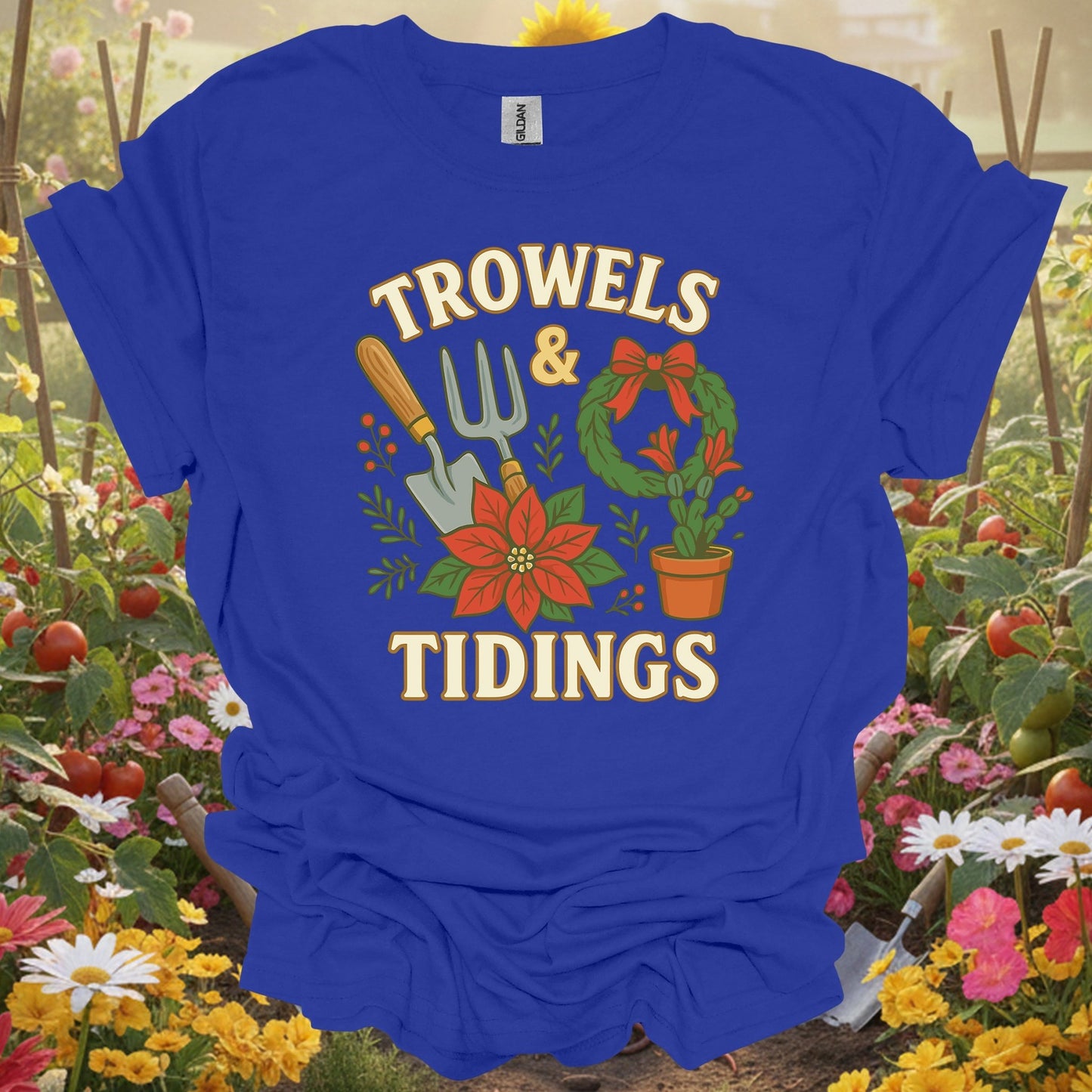 "Trowels & Tidings" Funny Christmas T-Shirt - GardeningTshirts