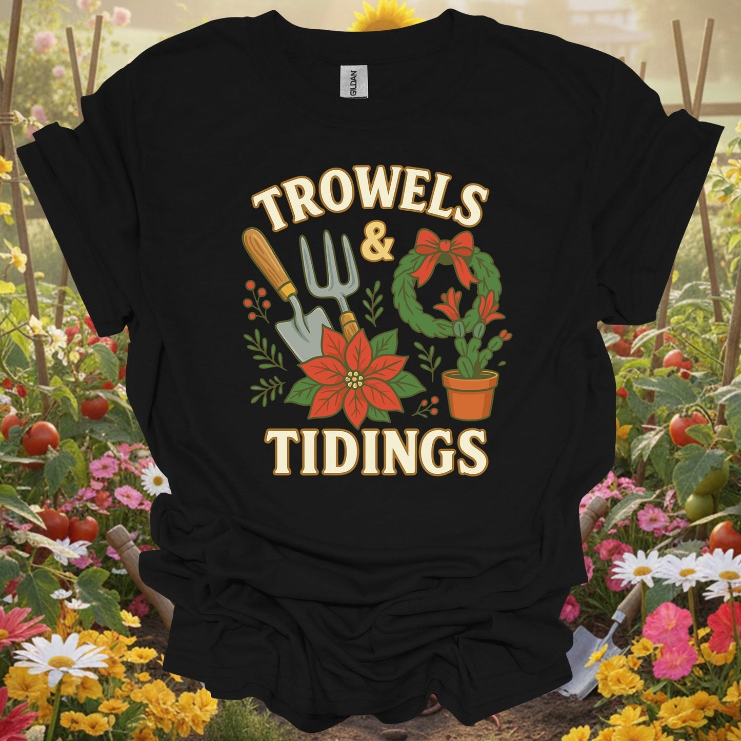 "Trowels & Tidings" Funny Christmas T-Shirt - GardeningTshirts
