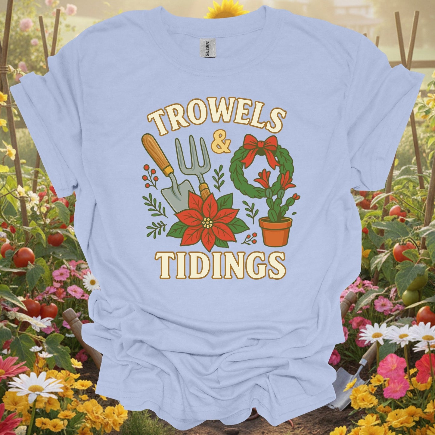 "Trowels & Tidings" Funny Christmas T-Shirt - GardeningTshirts