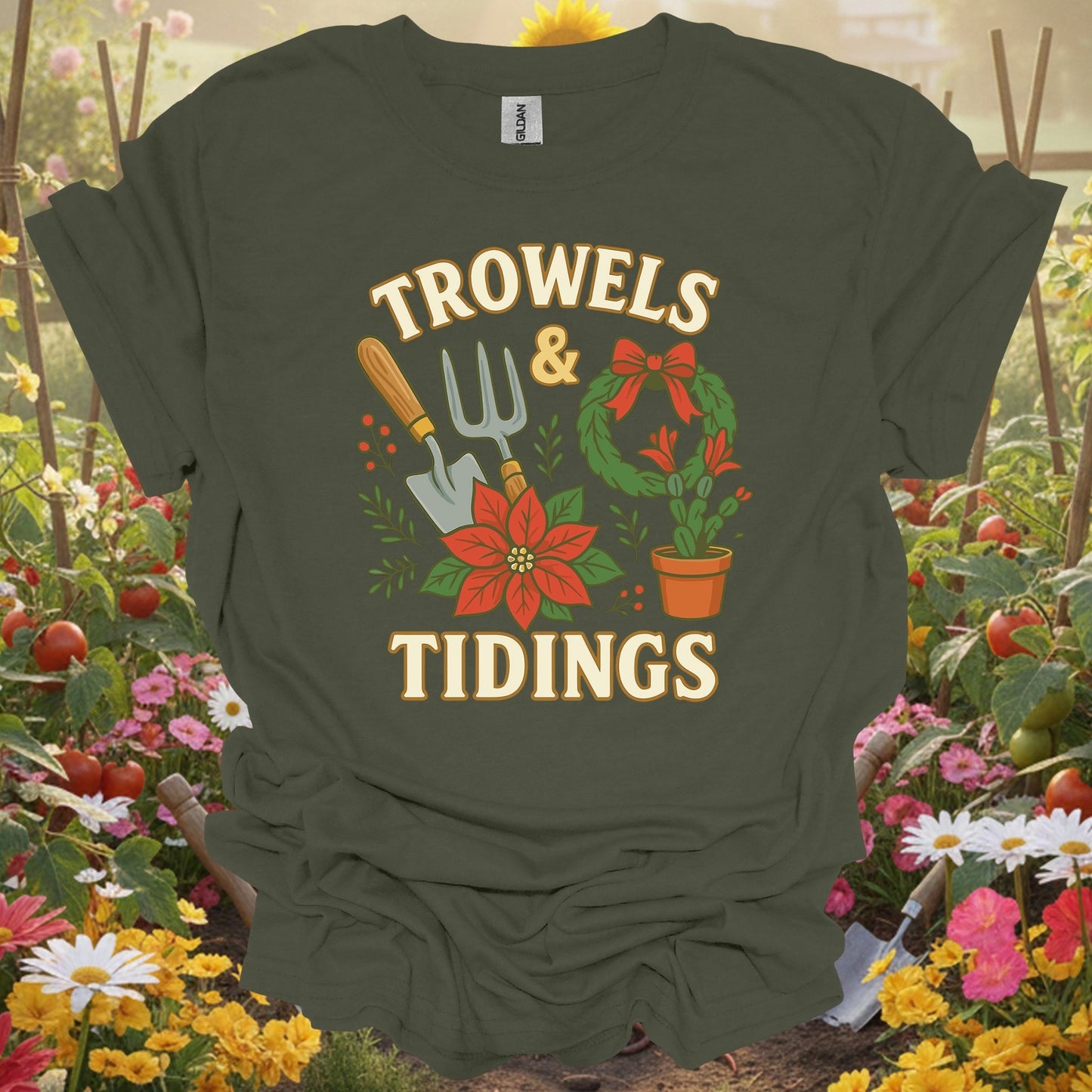"Trowels & Tidings" Funny Christmas T-Shirt - GardeningTshirts