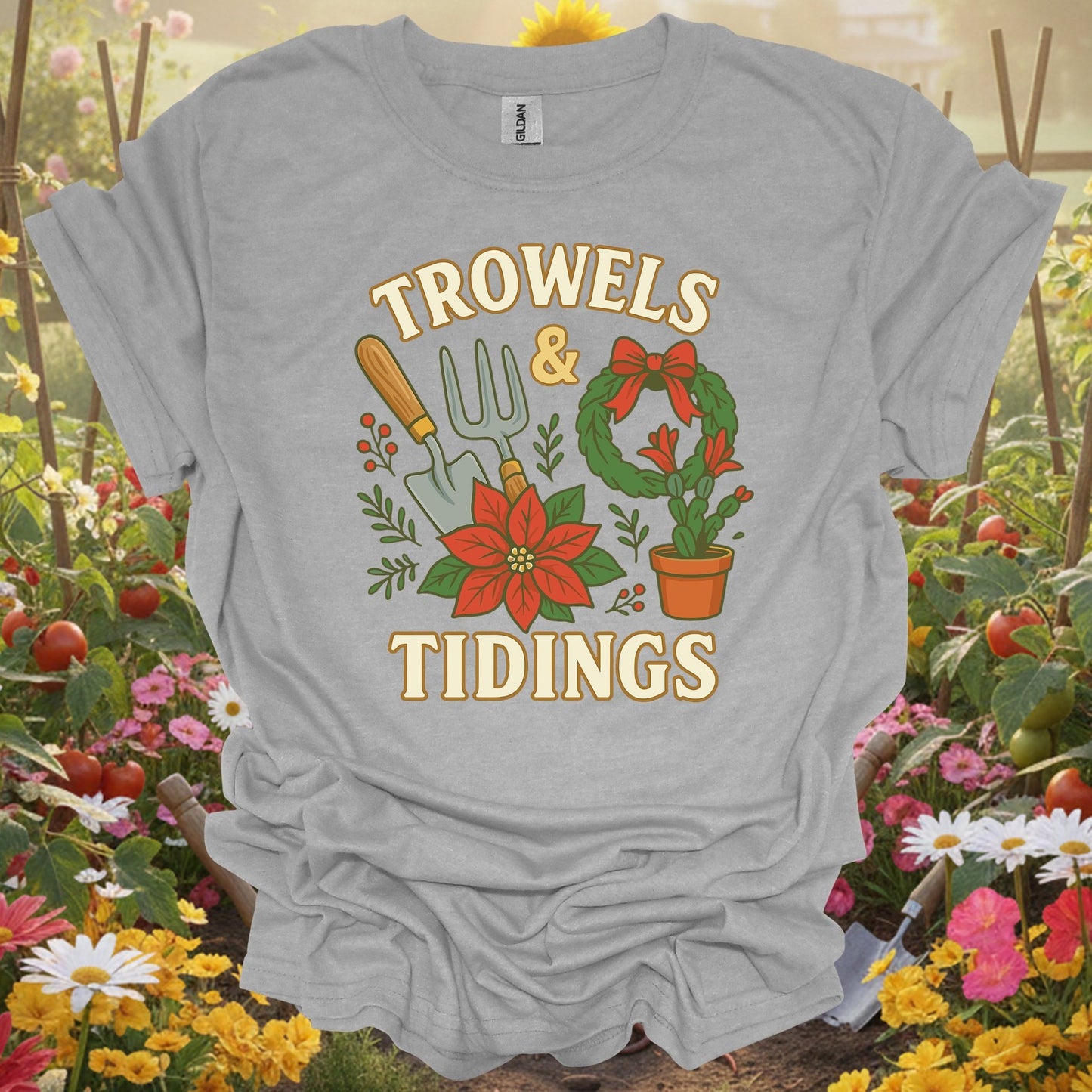 "Trowels & Tidings" Funny Christmas T-Shirt - GardeningTshirts