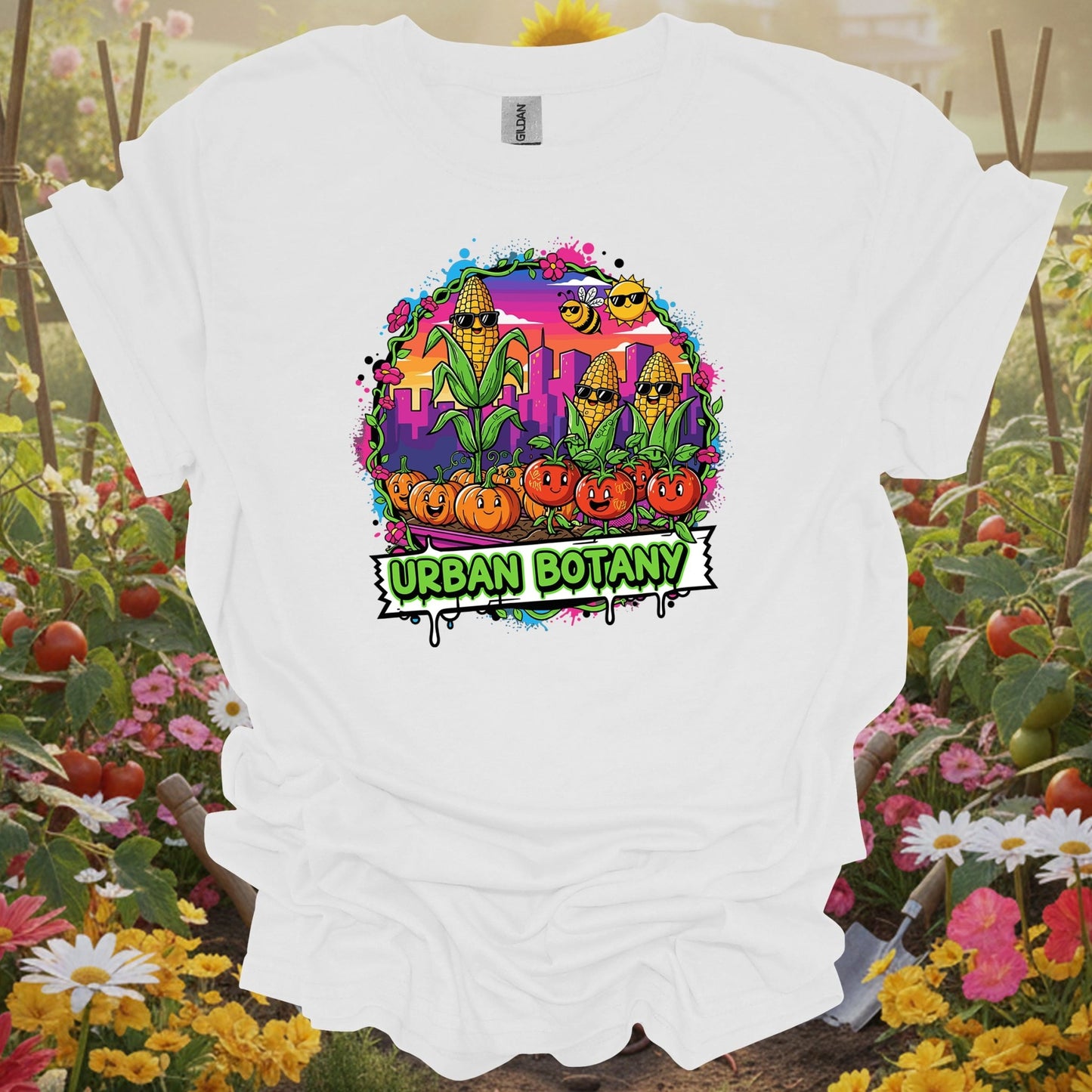 White shirt showing urban botany funky graffiti city gardening for outdoor enthusiasts