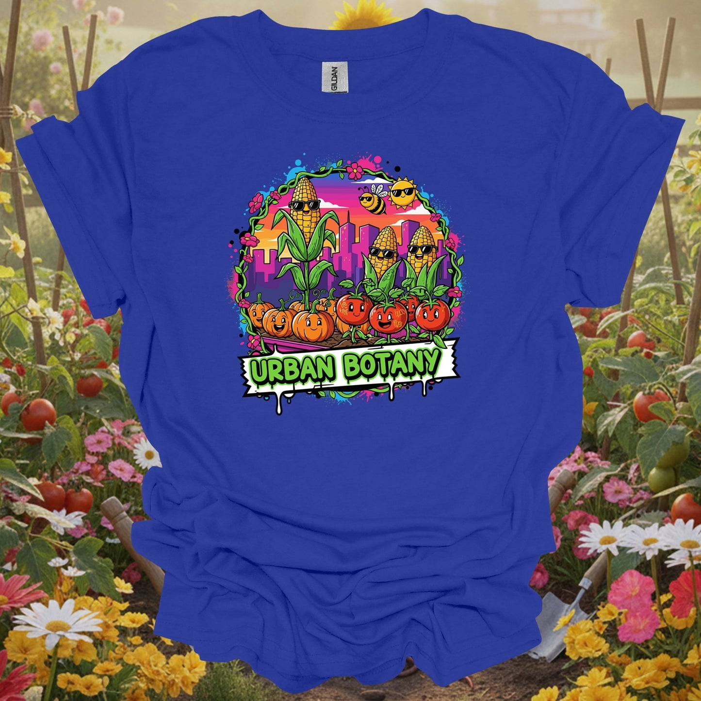 Royal tshirt showing urban botany funky graffiti city gardening for backyard growers