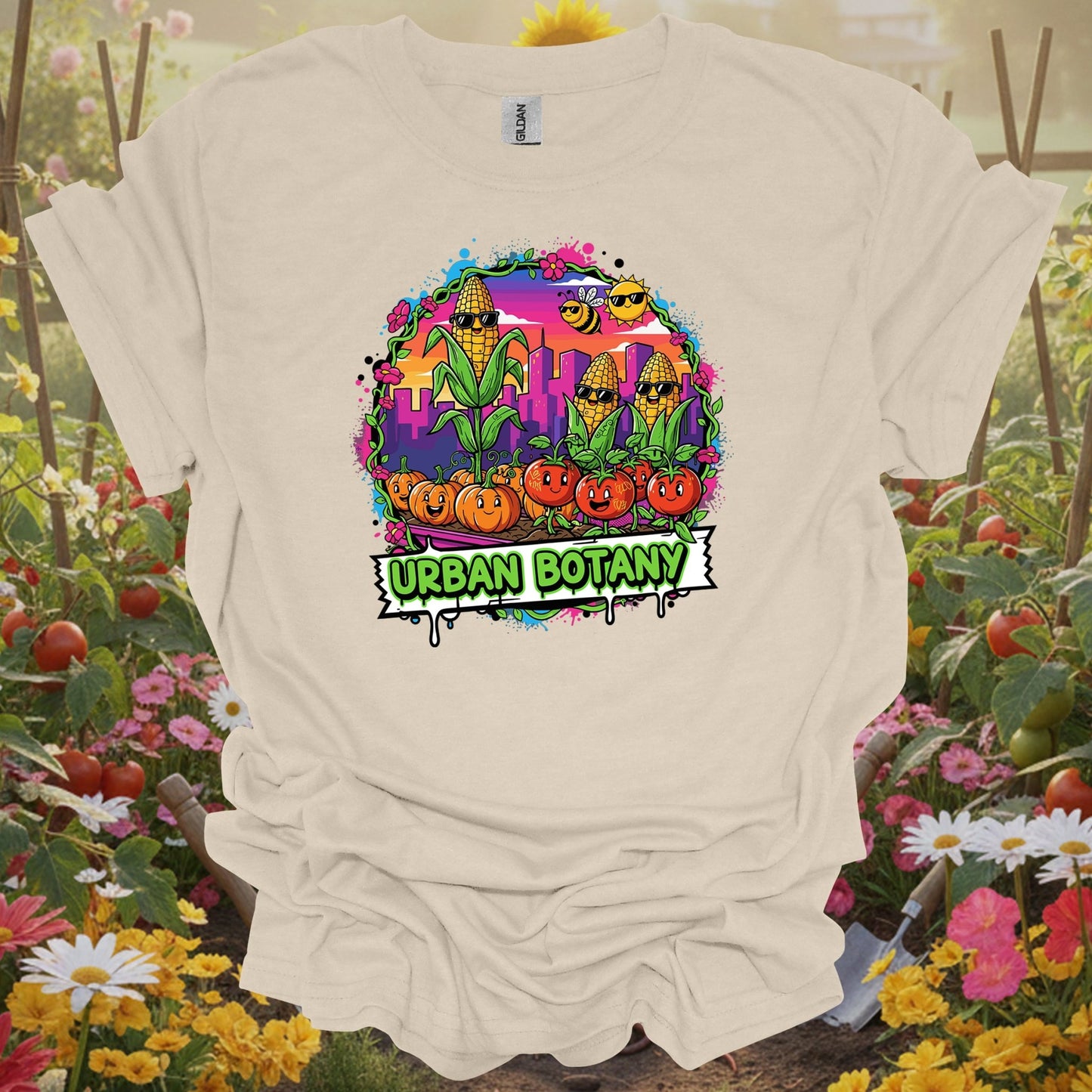Natural tshirt showing urban botany funky graffiti city gardening for people who love plants