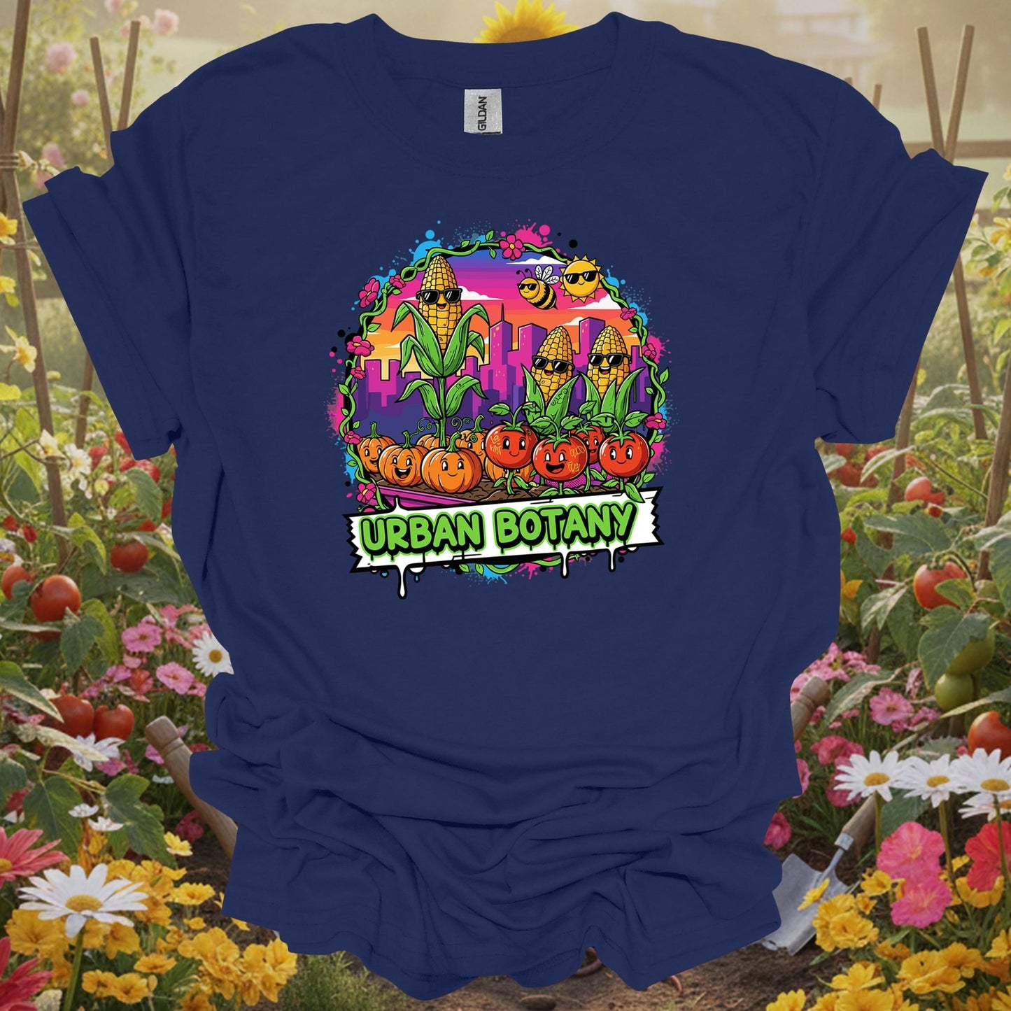 Navy top showing urban botany funky graffiti city gardening for green thumb folks