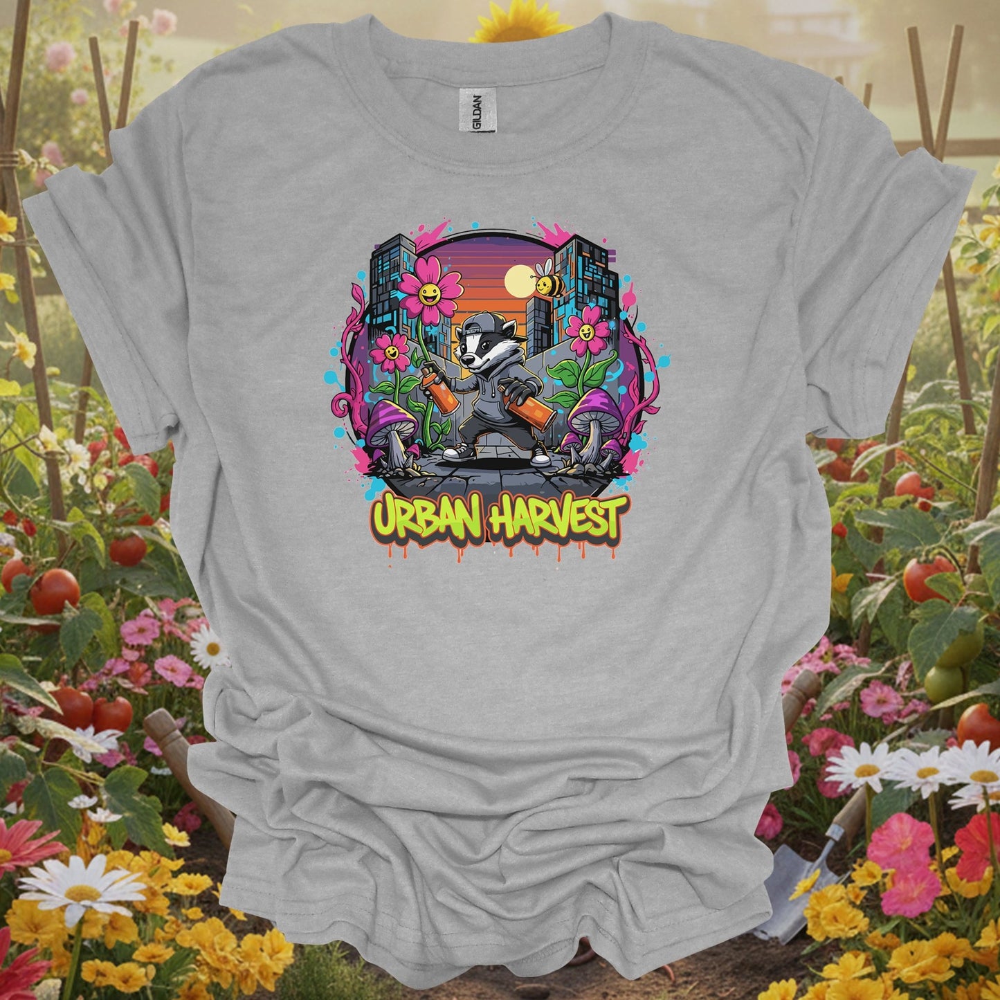 Urban Harvest Retro 90s Street Art Graffiti Badger Streetwear T-Shirt - GardeningTshirts