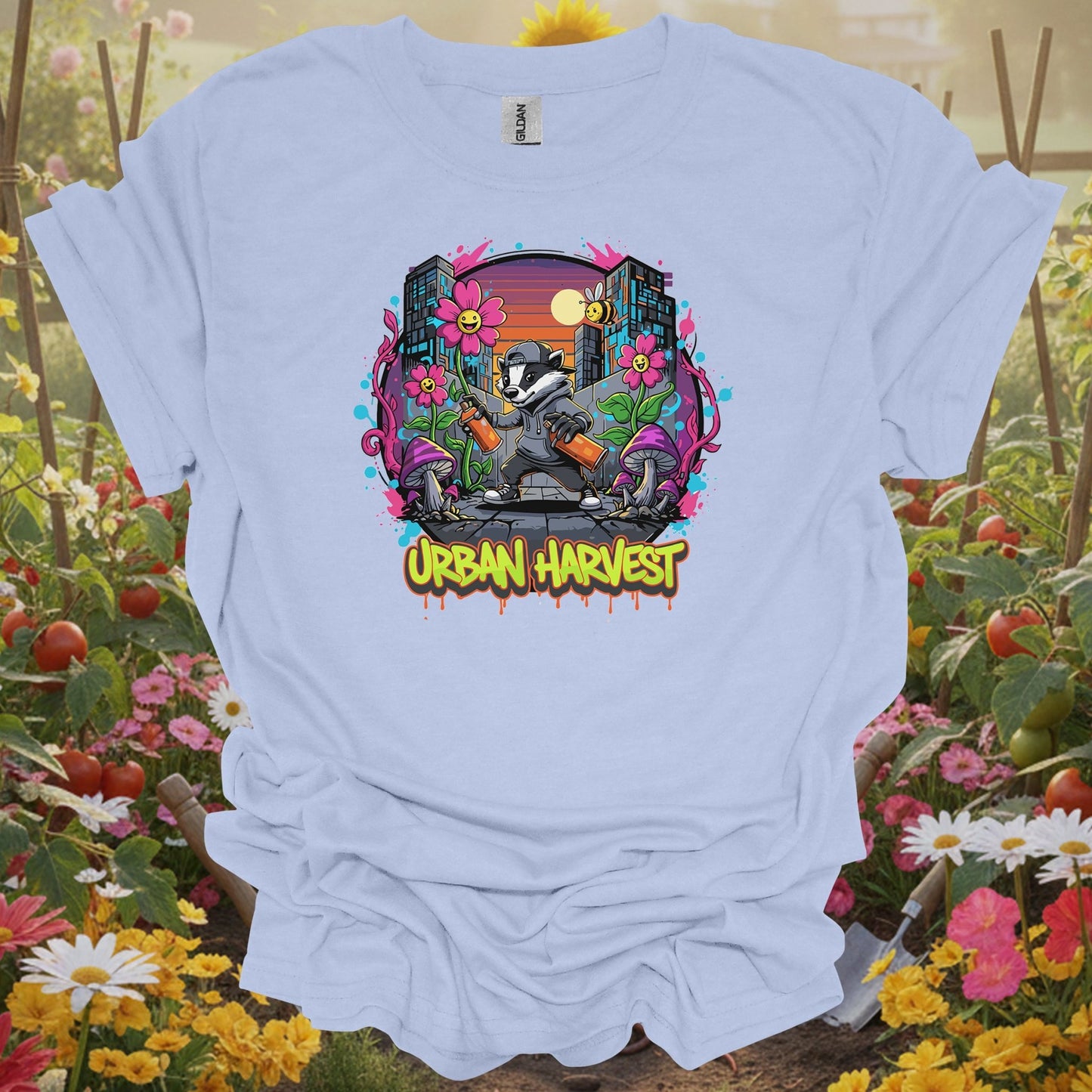 Urban Harvest Retro 90s Street Art Graffiti Badger Streetwear T-Shirt - GardeningTshirts