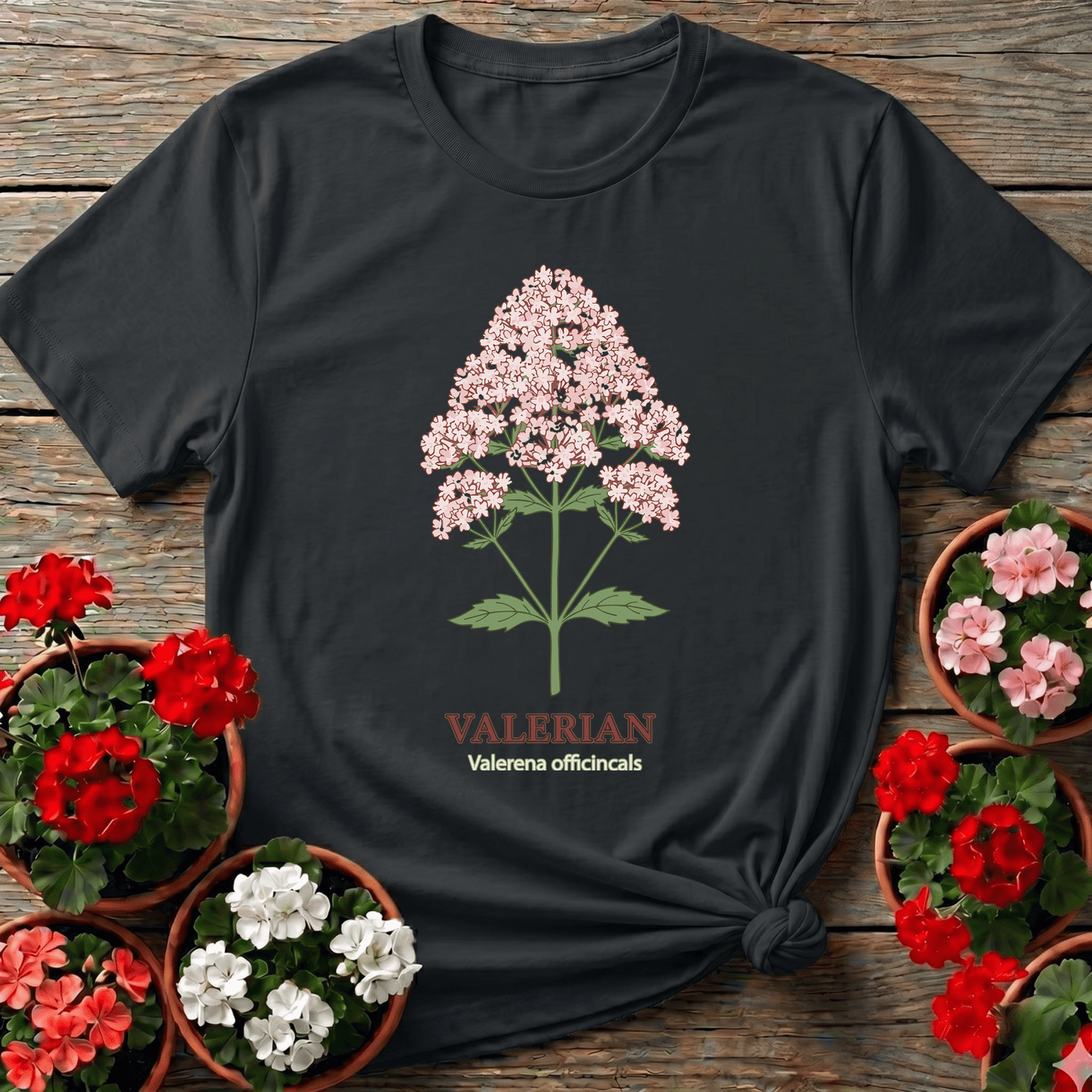 Valerian Botanical Illustration Gardening T-Shirt - GardeningTshirts