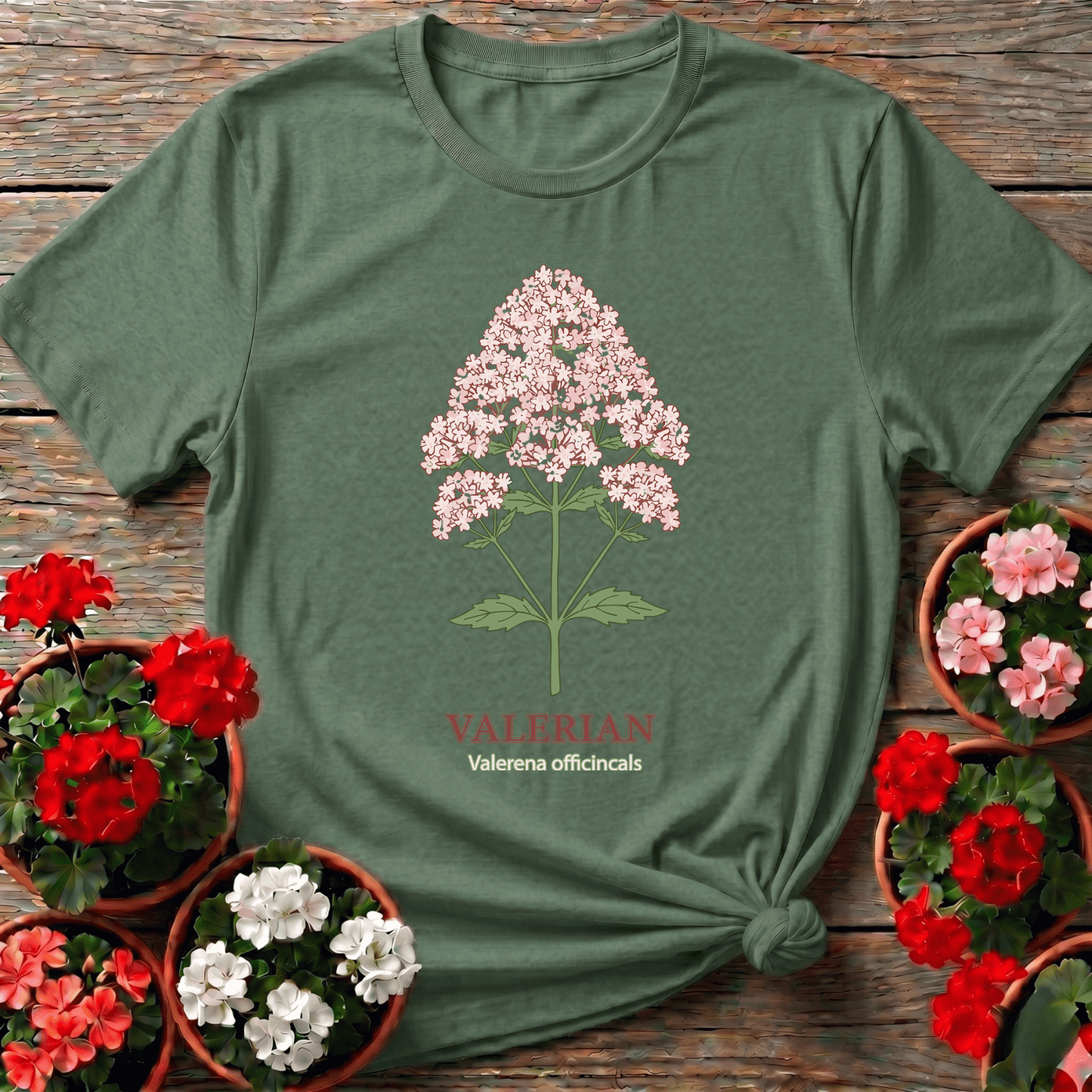 Valerian Botanical Illustration Gardening T-Shirt - GardeningTshirts