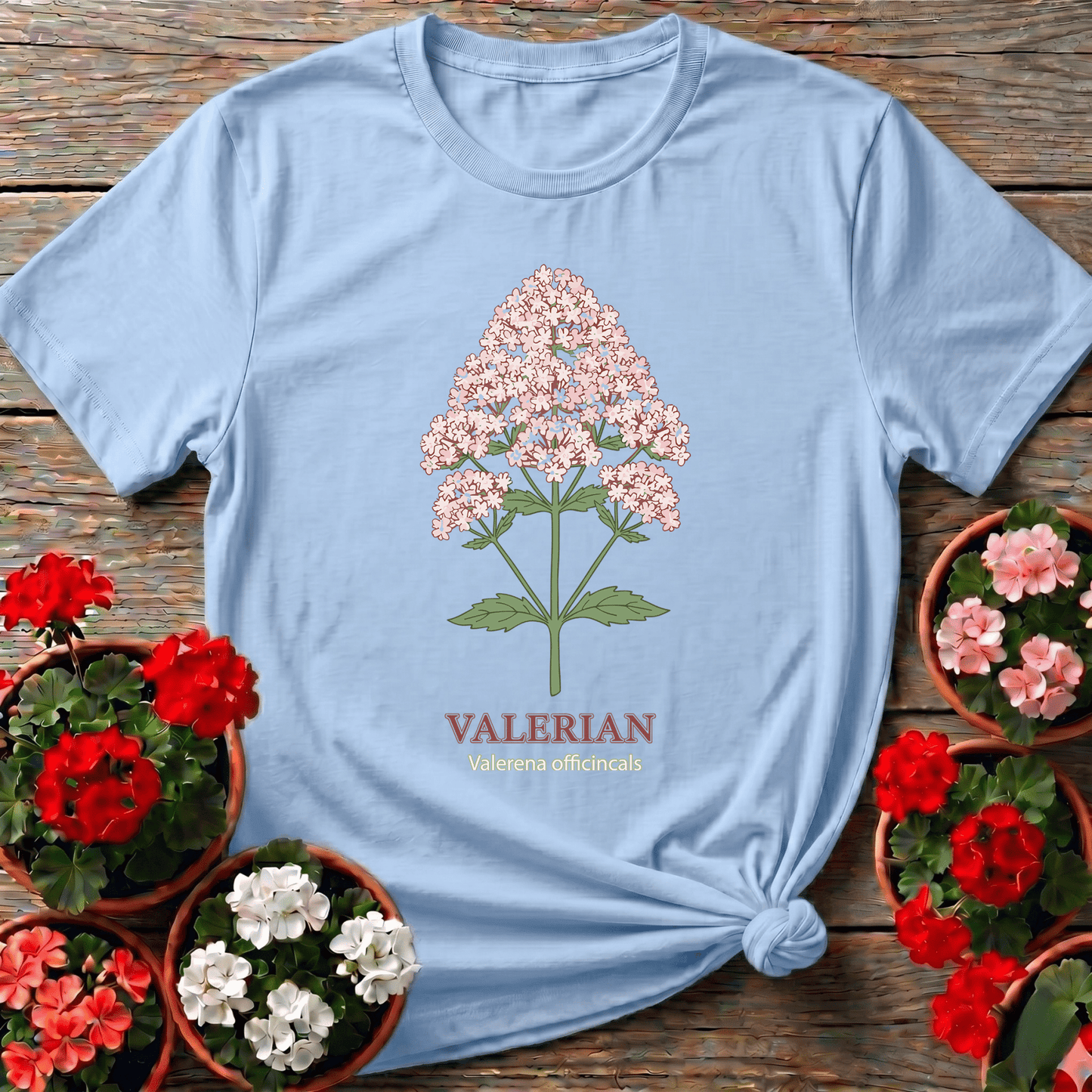 Valerian Botanical Illustration Gardening T-Shirt - GardeningTshirts