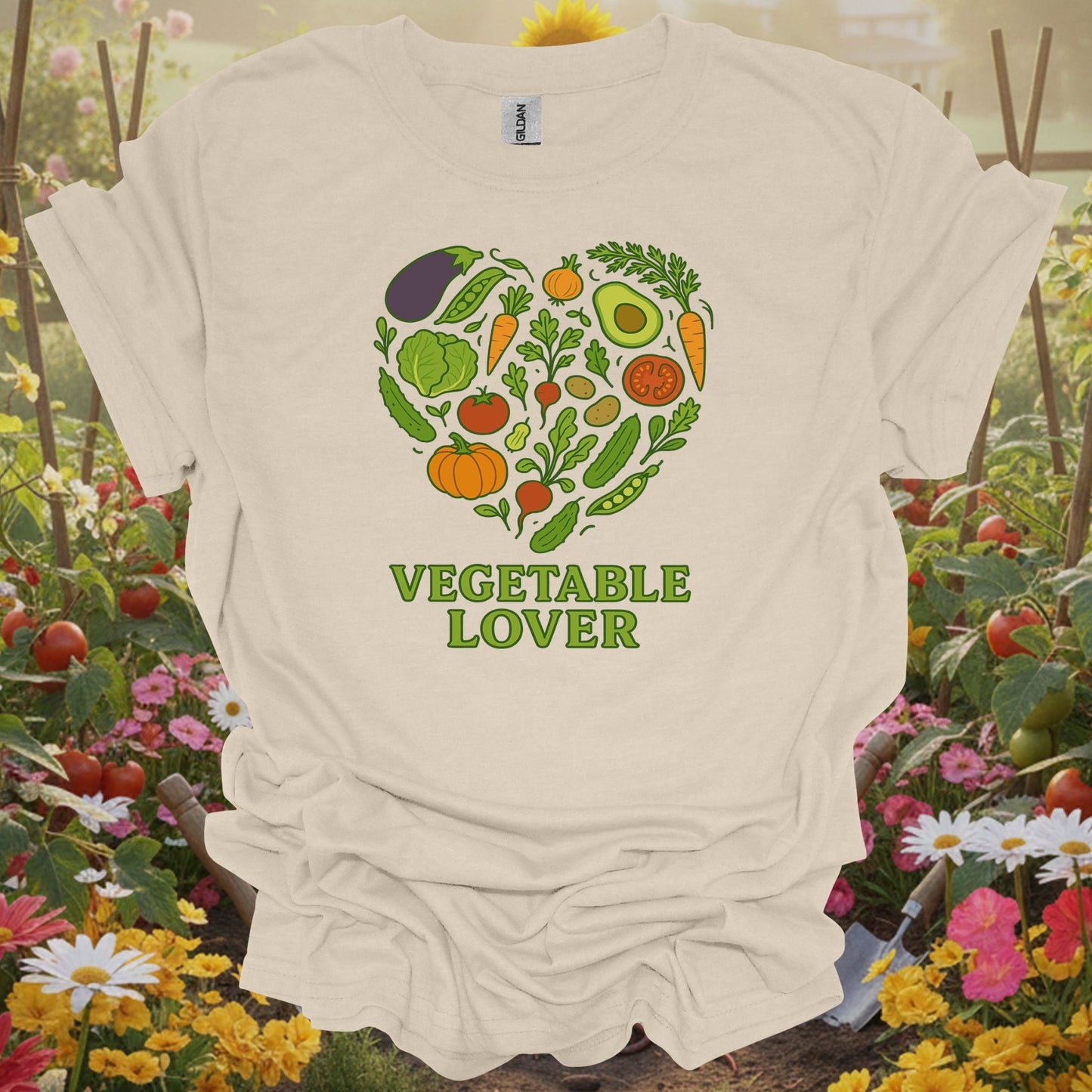 Natural tshirt showing vegetable heart healthy harvest garden design for people with vegetable gardens