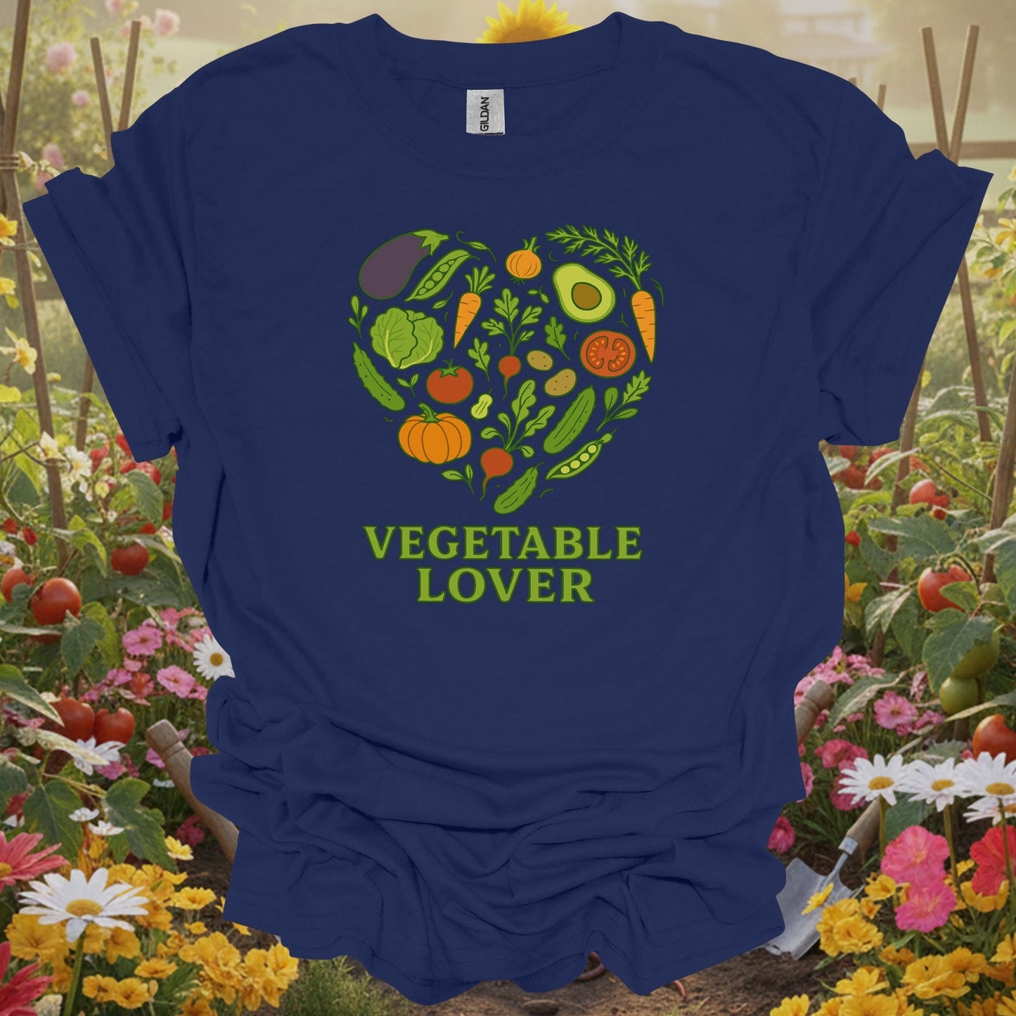 Navy top showing vegetable heart healthy harvest garden design for wholesome food advocates