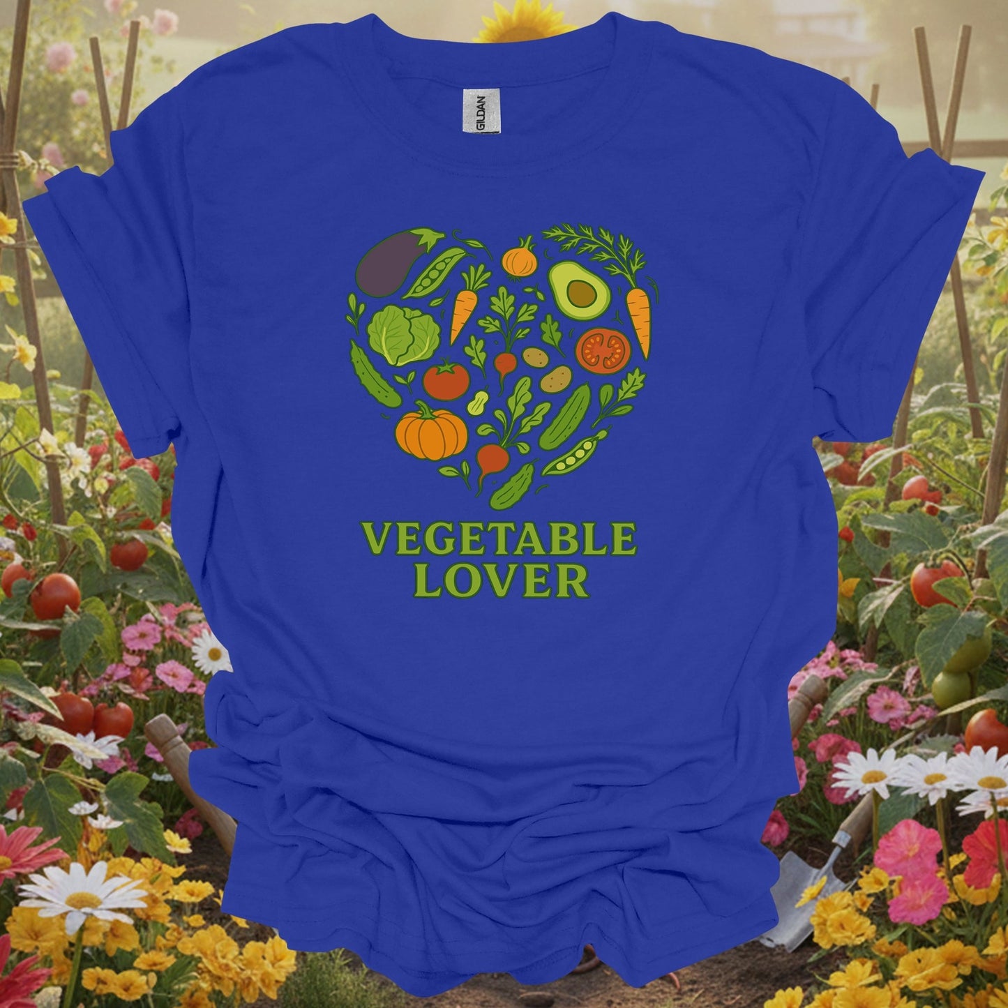 Royal tshirt showing vegetable heart healthy harvest garden design for kitchen gardeners