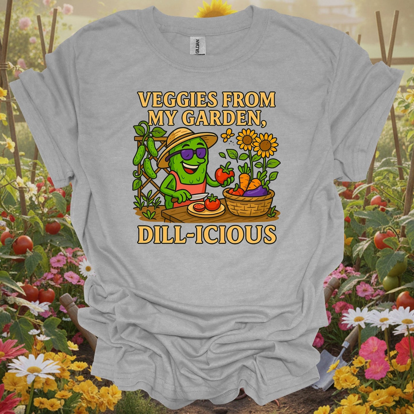 Sport Grey tshirt showing veggies from my garden dill-icious funny for backyard growers