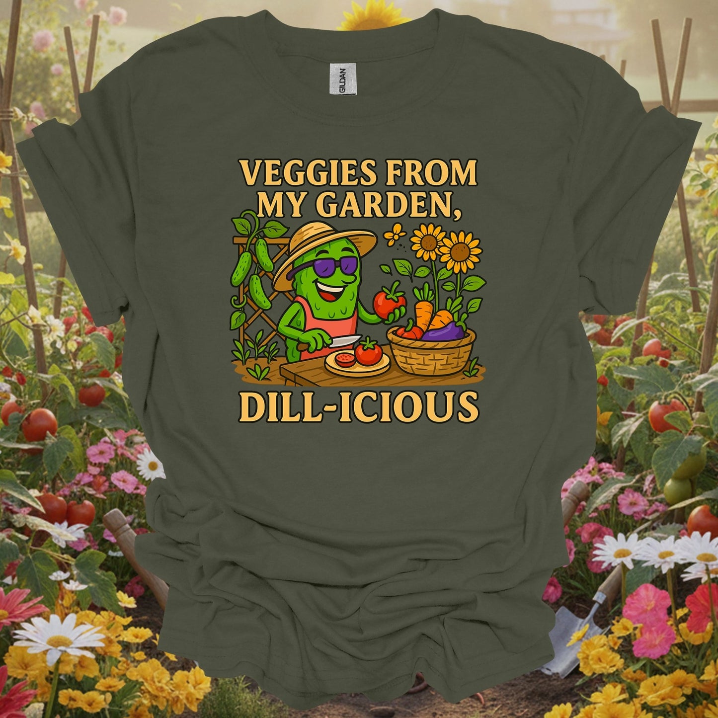 Military Green top showing veggies from my garden dill-icious funny for nature lovers