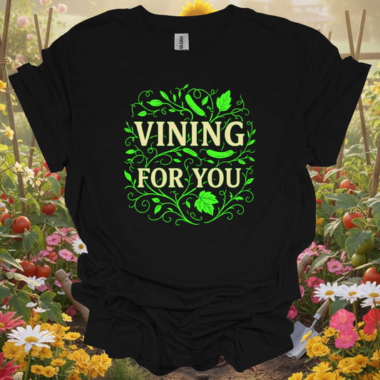 Black tshirt showing vining for you funny cucumber pun for gardening enthusiasts