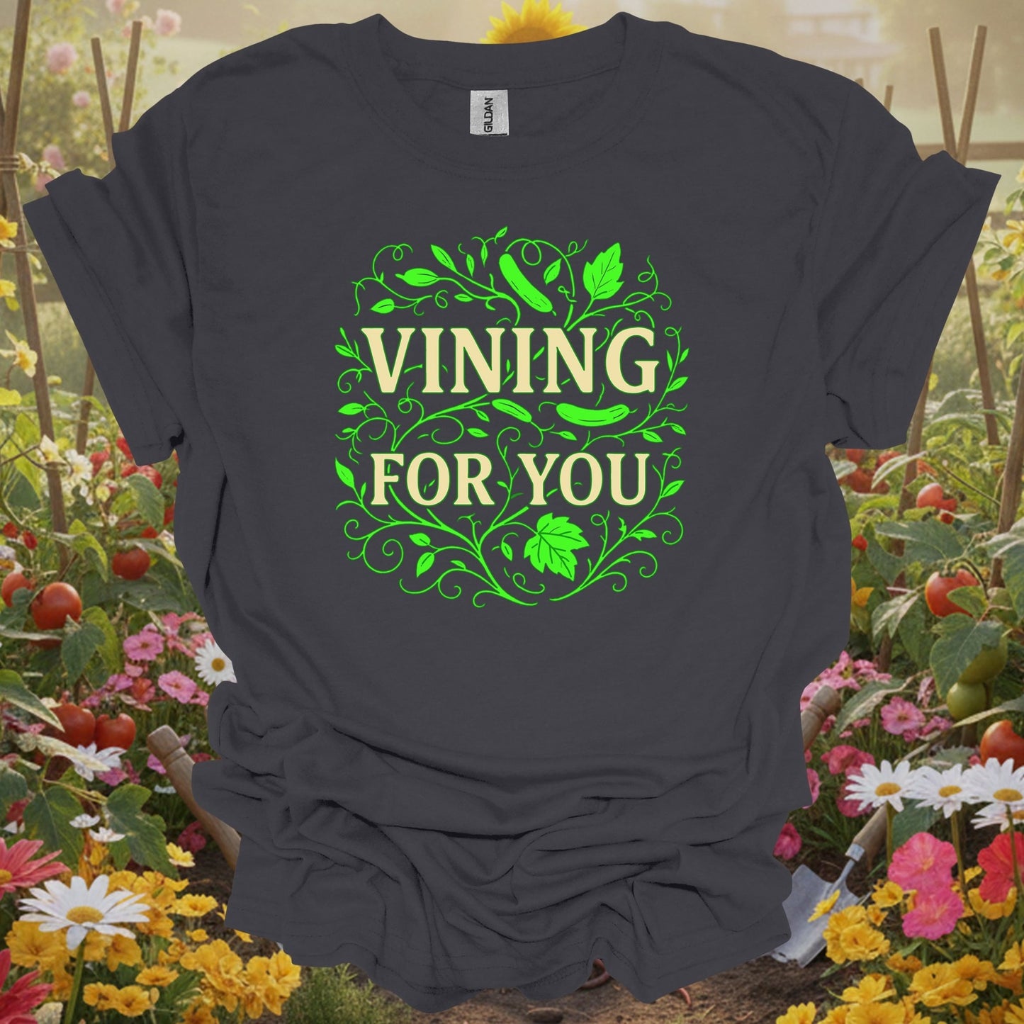 Charcoal tee showing vining for you funny cucumber pun for plant lovers