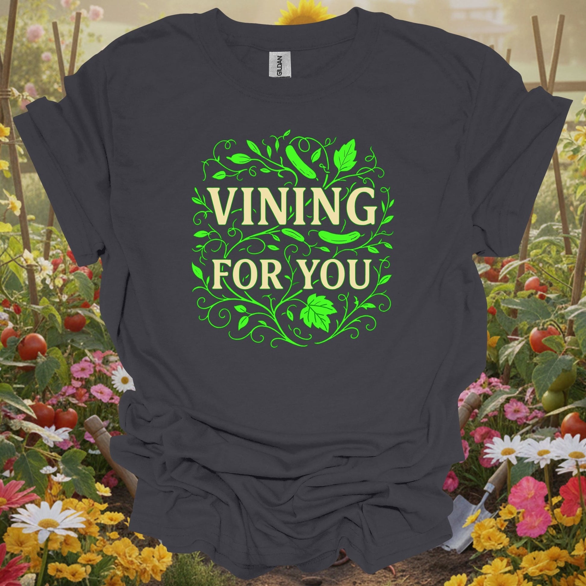 Charcoal tee showing vining for you funny cucumber pun for plant lovers