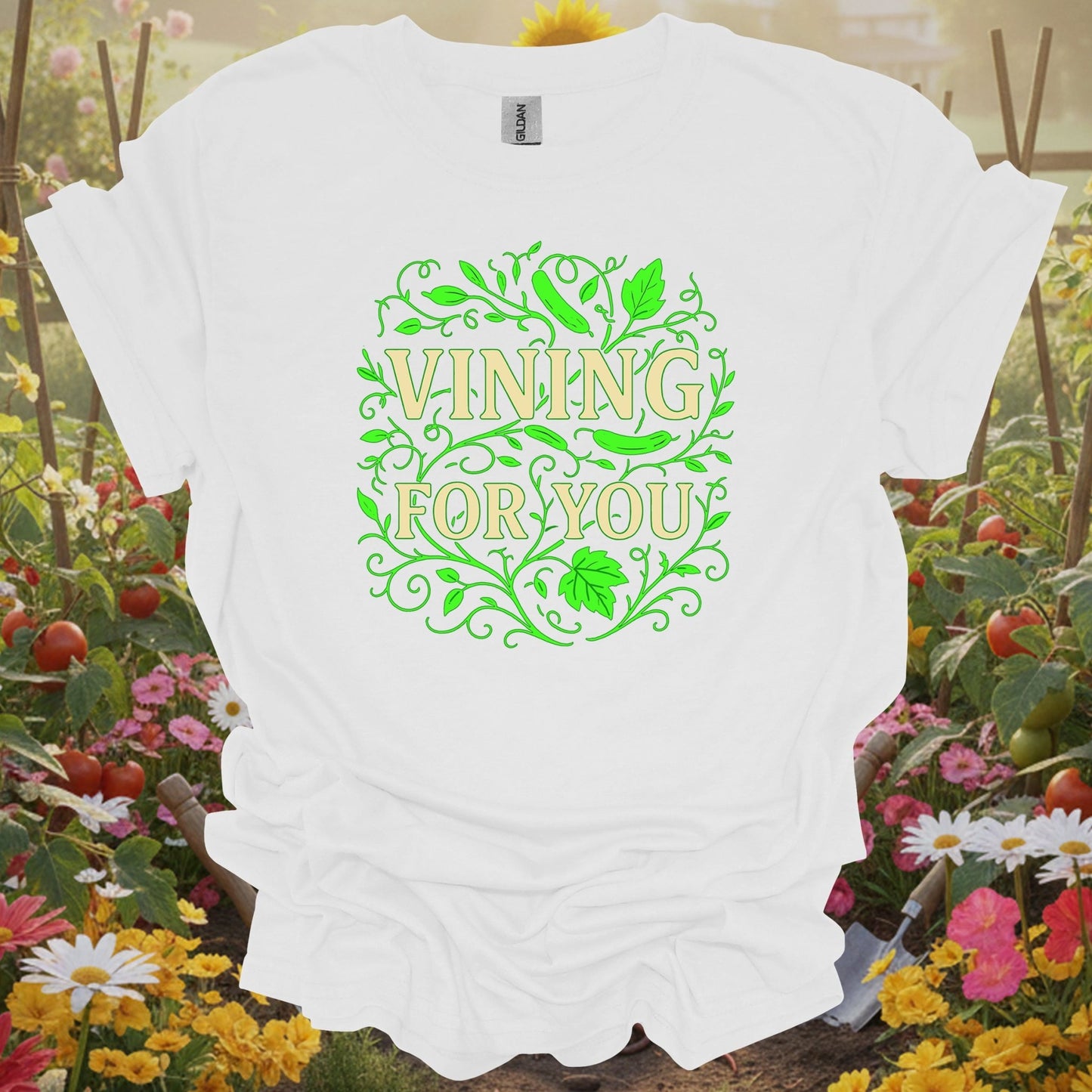 White shirt showing vining for you funny cucumber pun for outdoor enthusiasts