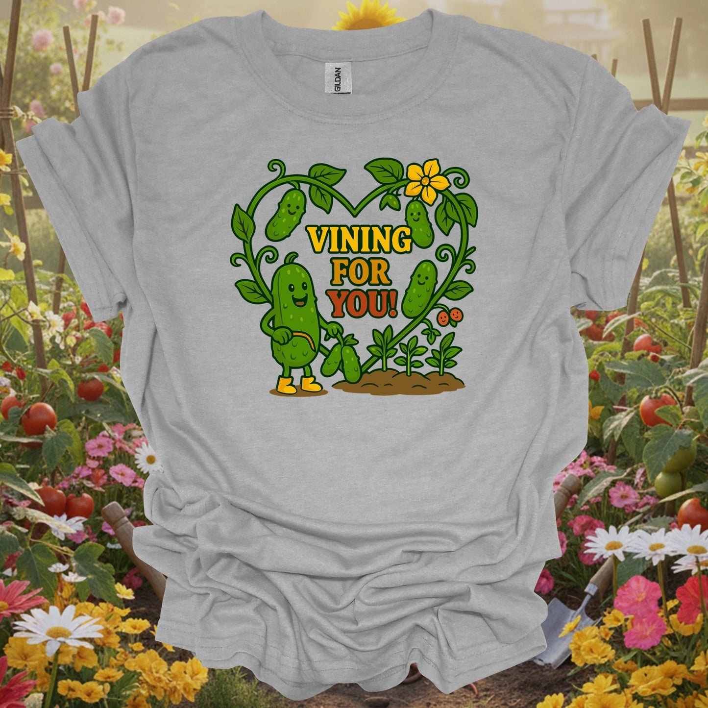 Sport Grey tee showing vining for you funny cucumber heart for garden hobbyists