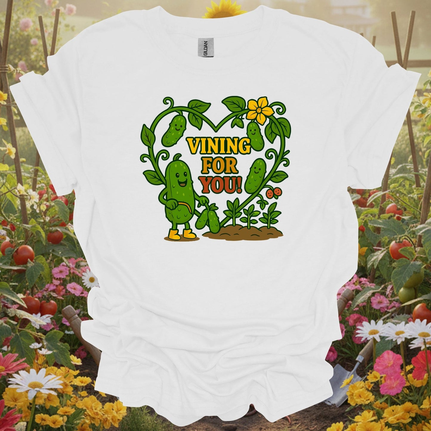 White shirt showing vining for you funny cucumber heart for outdoor enthusiasts