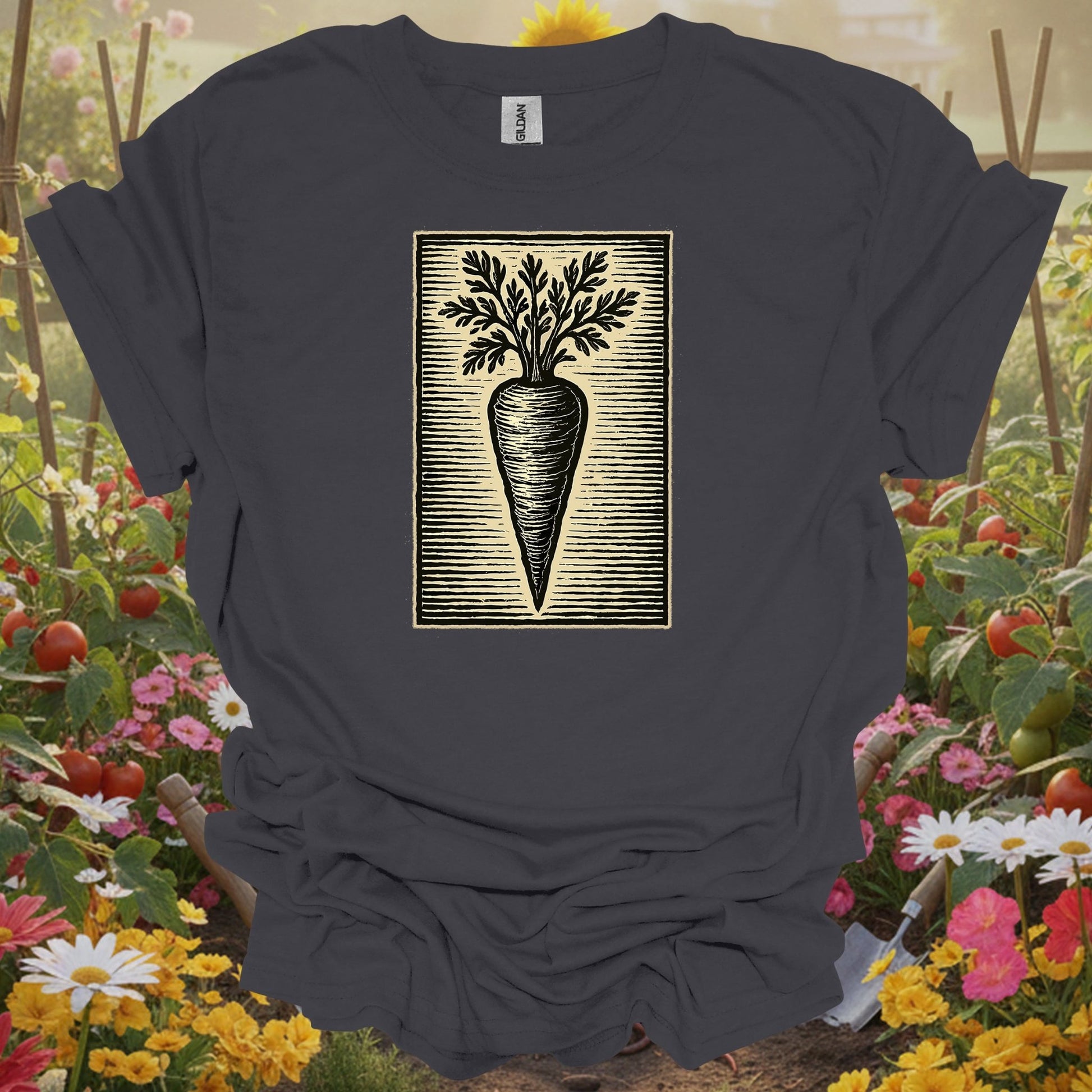 Vintage Linocut Carrot Botanical Art T-Shirt - GardeningTshirts